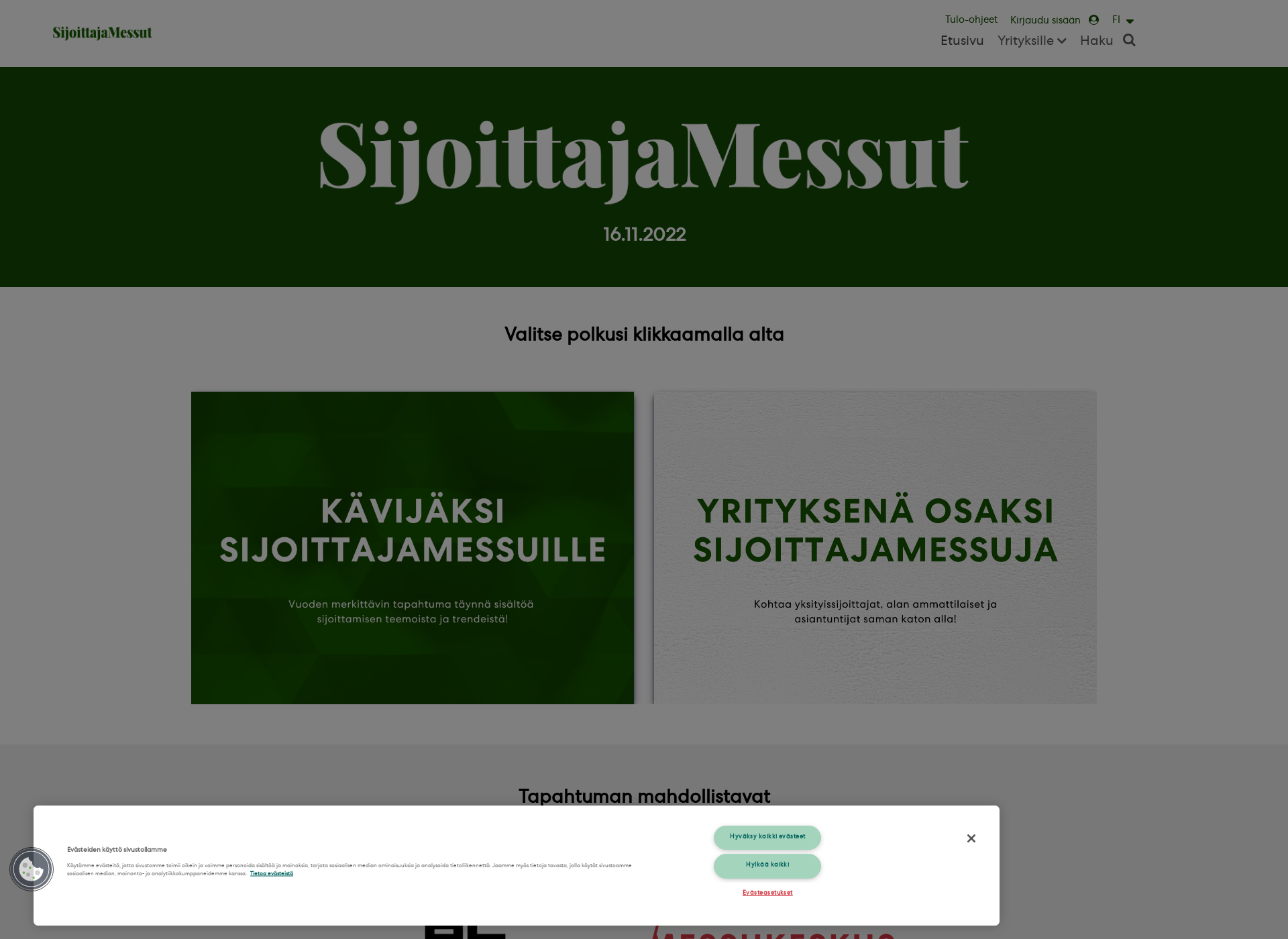 Skärmdump för sijoittajamessut.fi