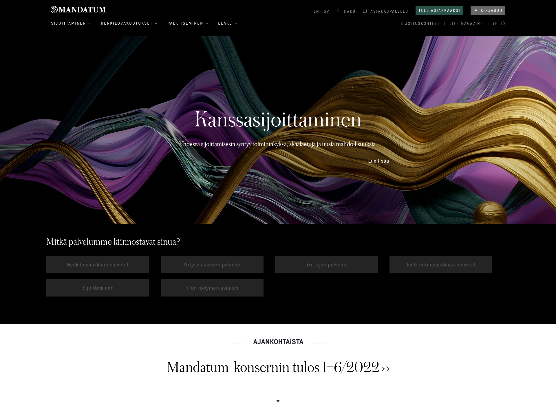 Skärmdump för sijoitussidonnainenvakuutus.fi
