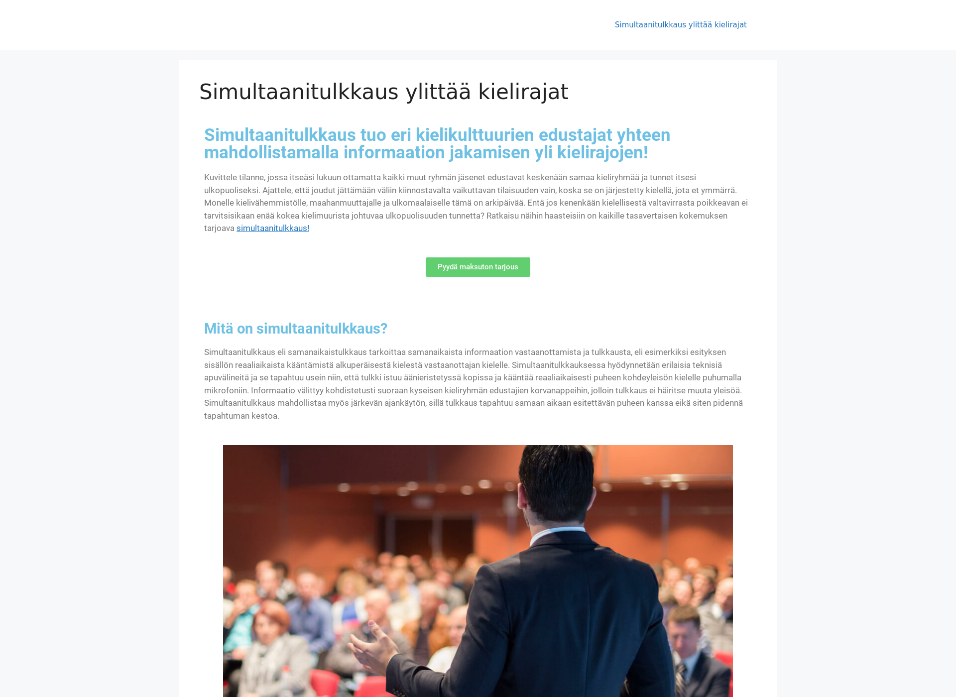 Skärmdump för simultaanitulkkaus.fi