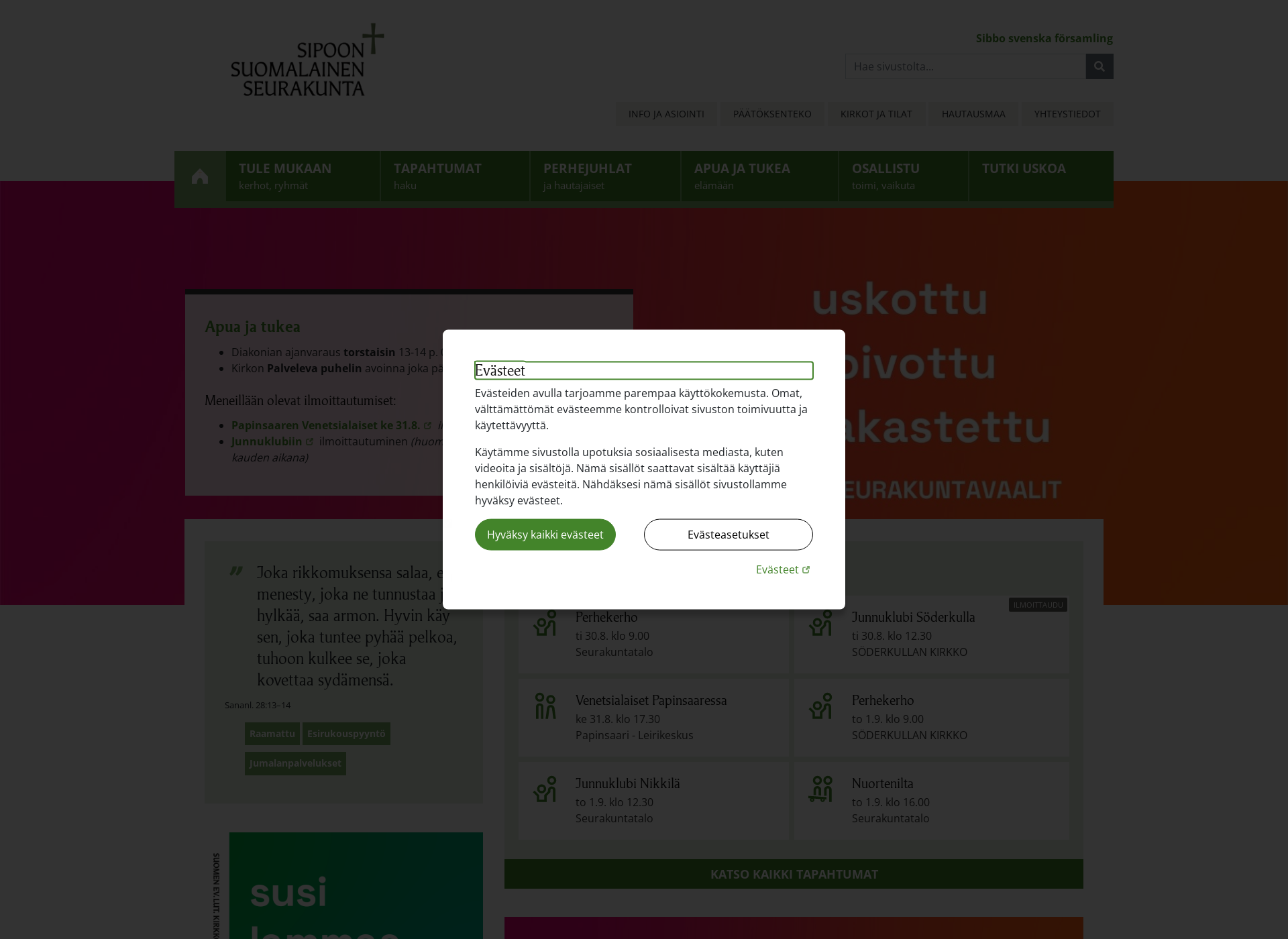 Skärmdump för sipoonsuomalainenseurakunta.fi