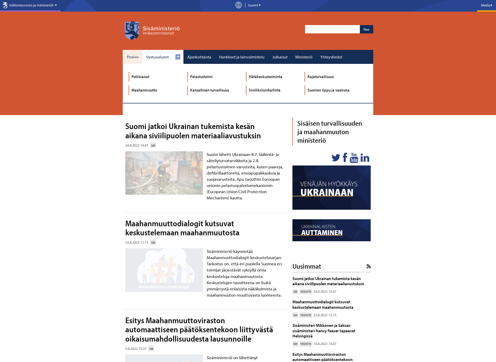 Screenshot for sisaasiainministerio.fi