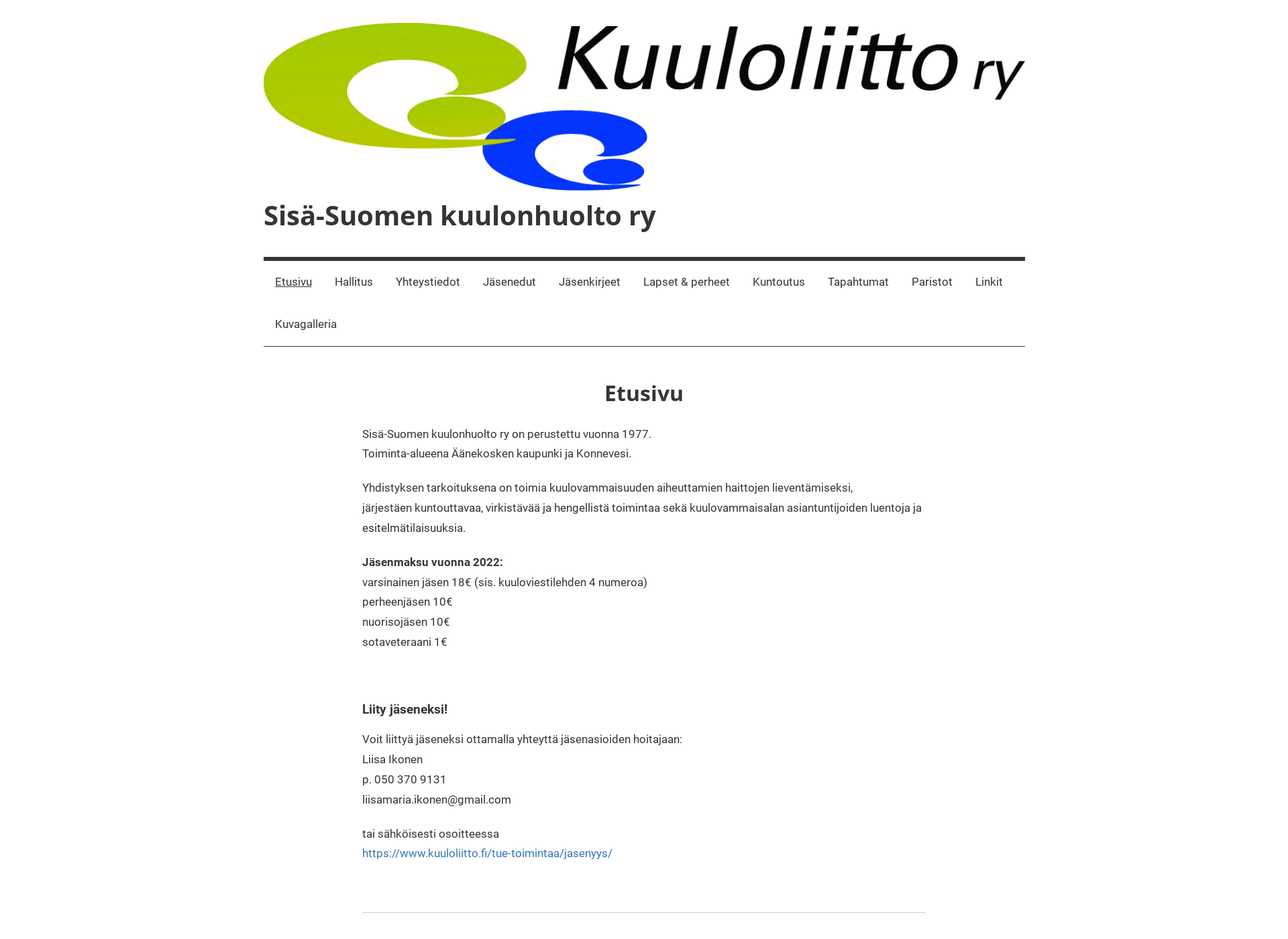 Skärmdump för sisasuomenkuulonhuolto.fi