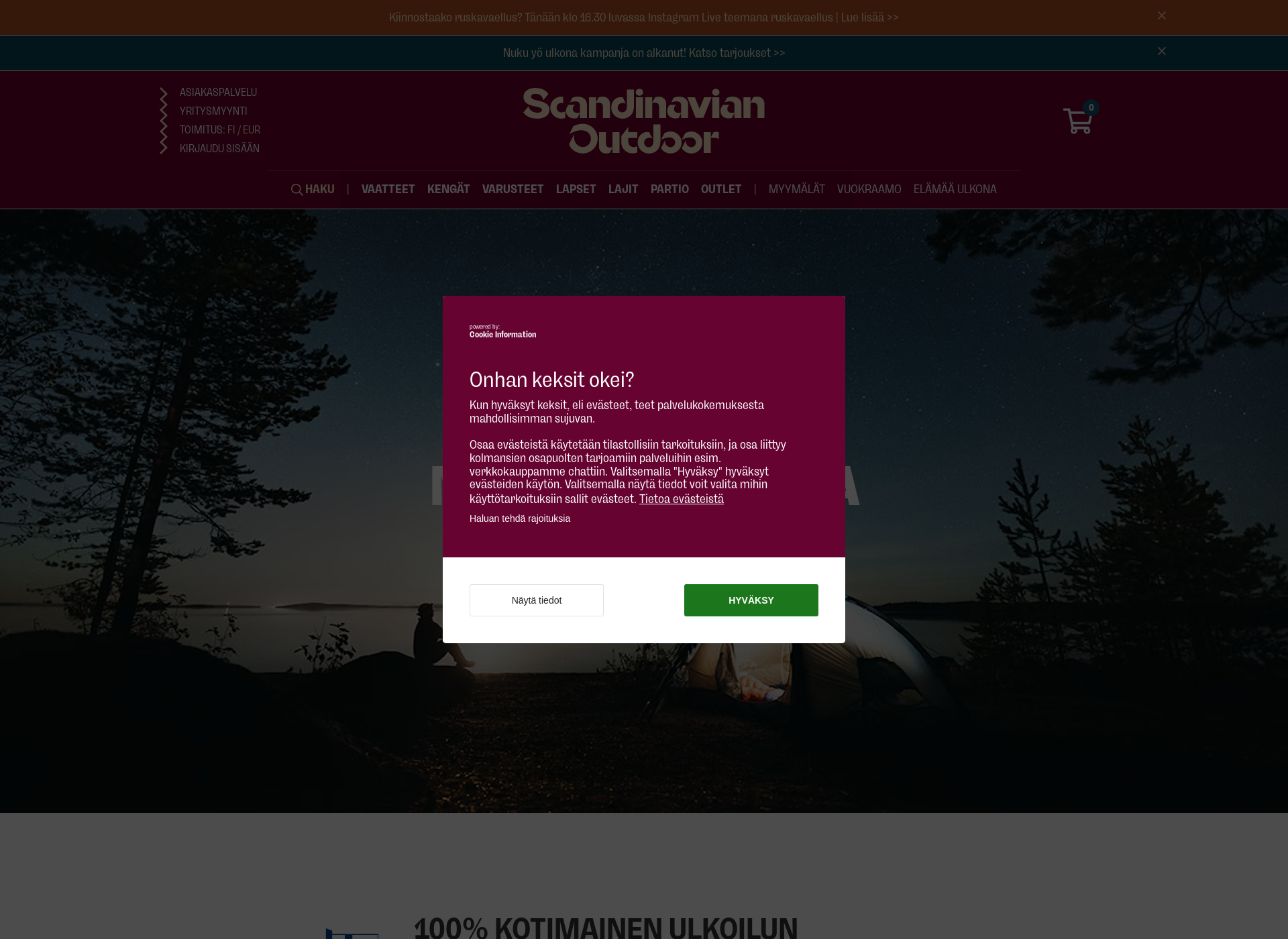 Skärmdump för skandinavianoutdoor.fi