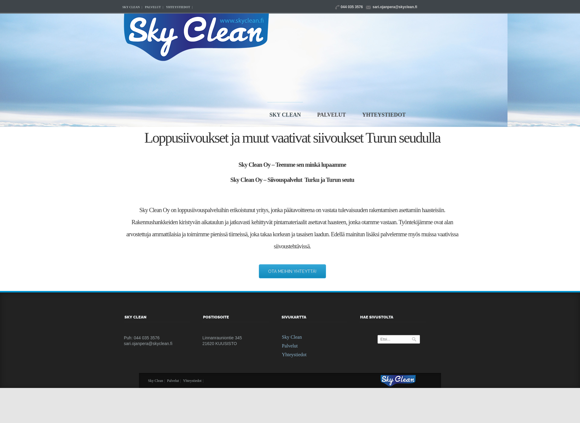 Skärmdump för skyclean.fi