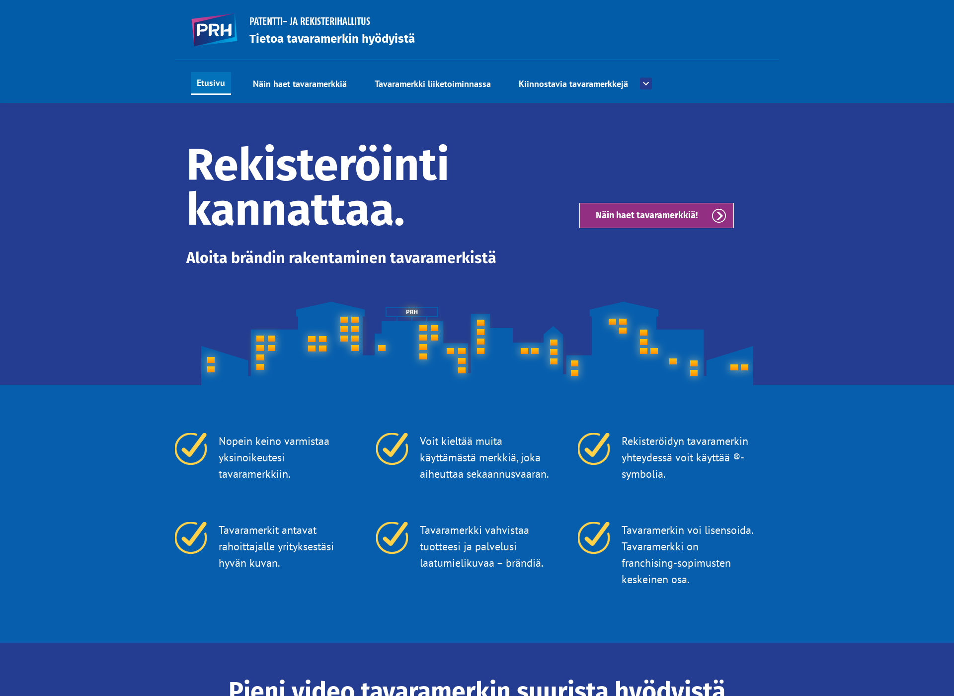 Skärmdump för skyddadittvarumärke.fi