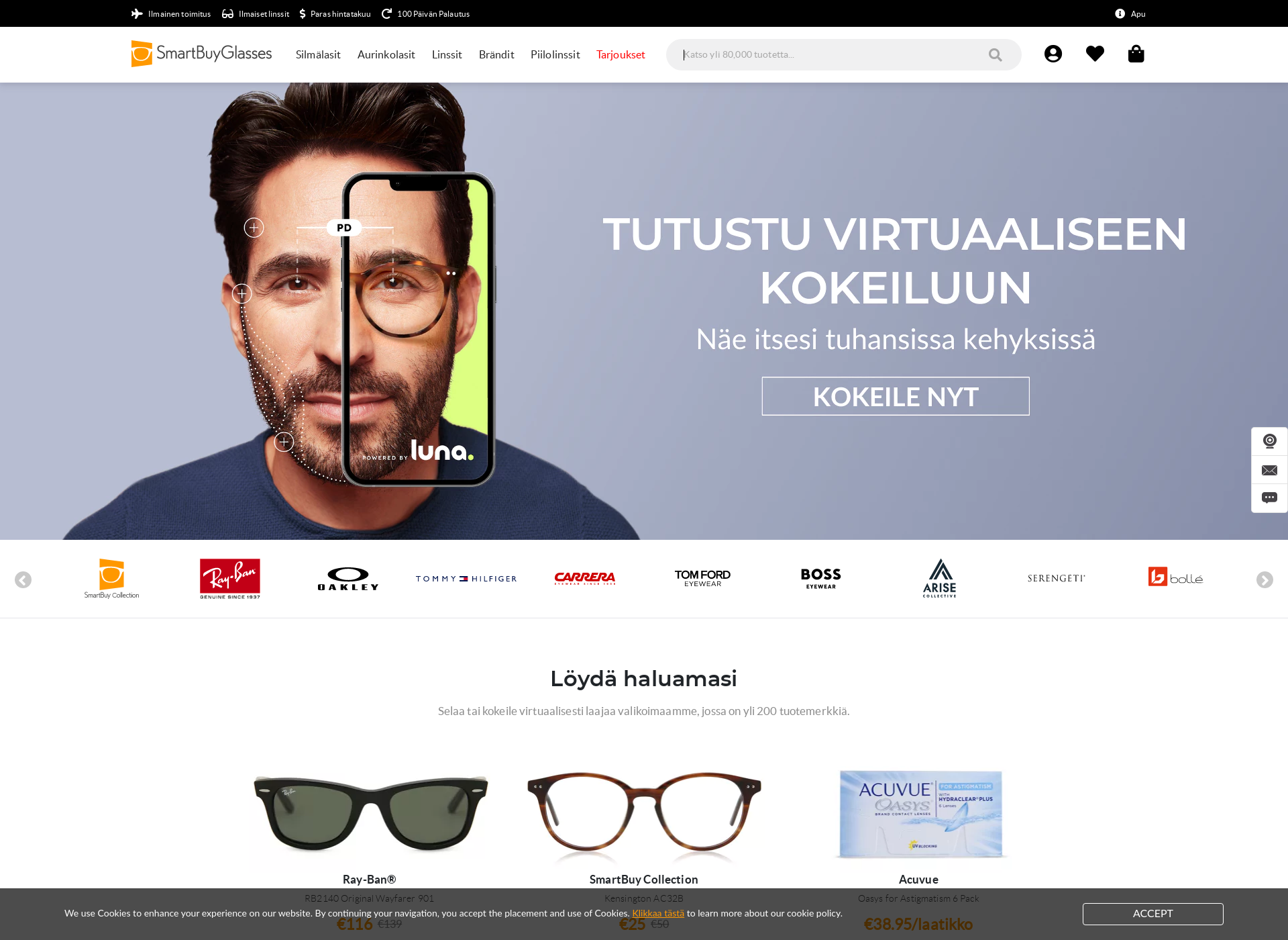Skärmdump för smartbuyglasses.fi