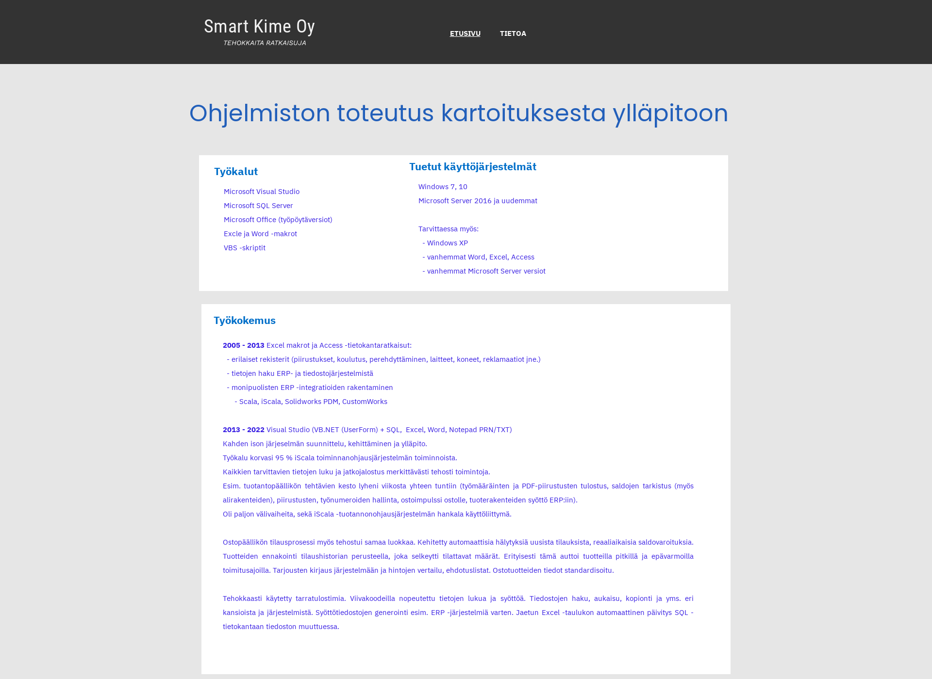 Skärmdump för smartkime.fi