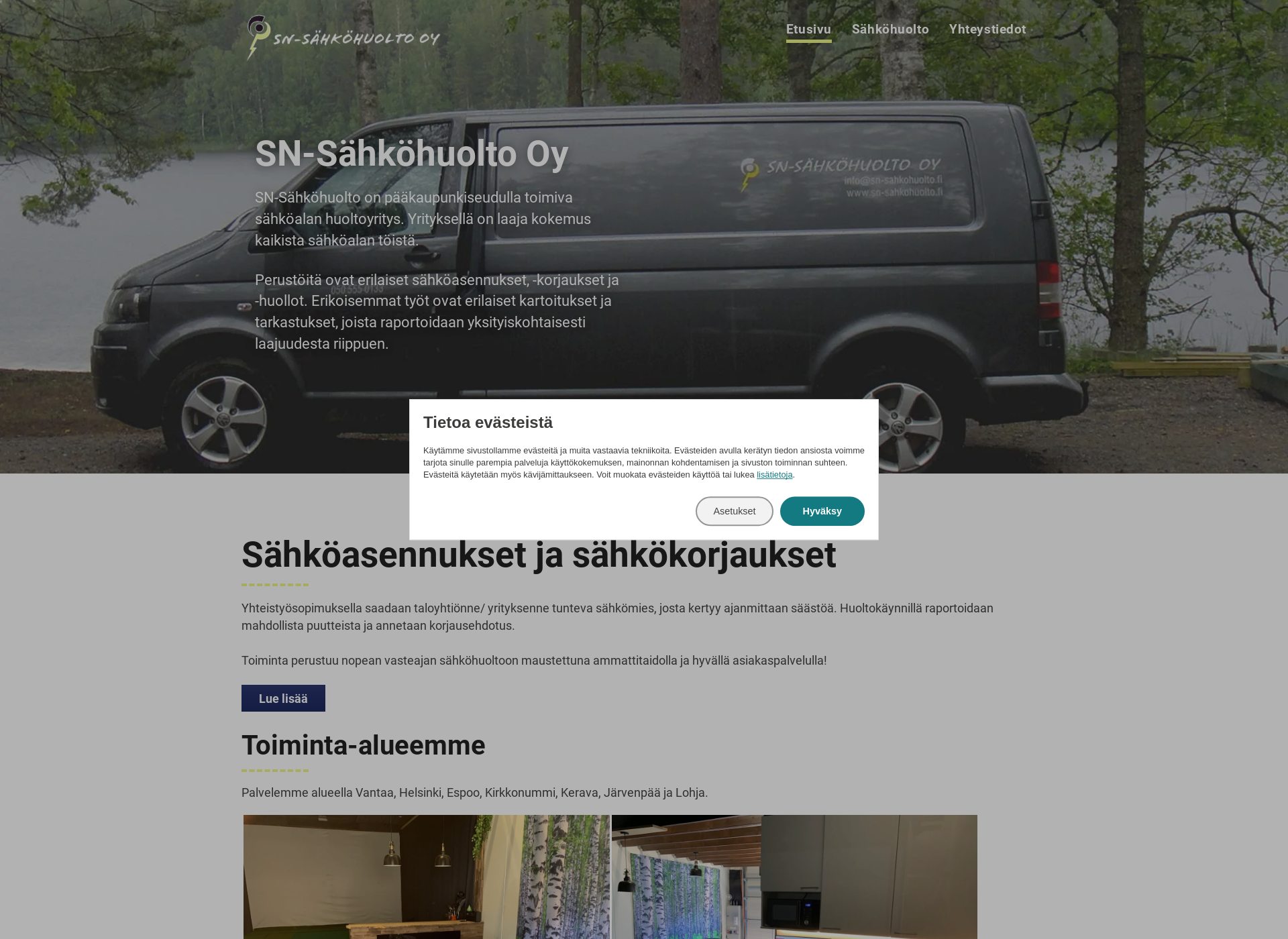 Skärmdump för sn-sahkohuolto.fi