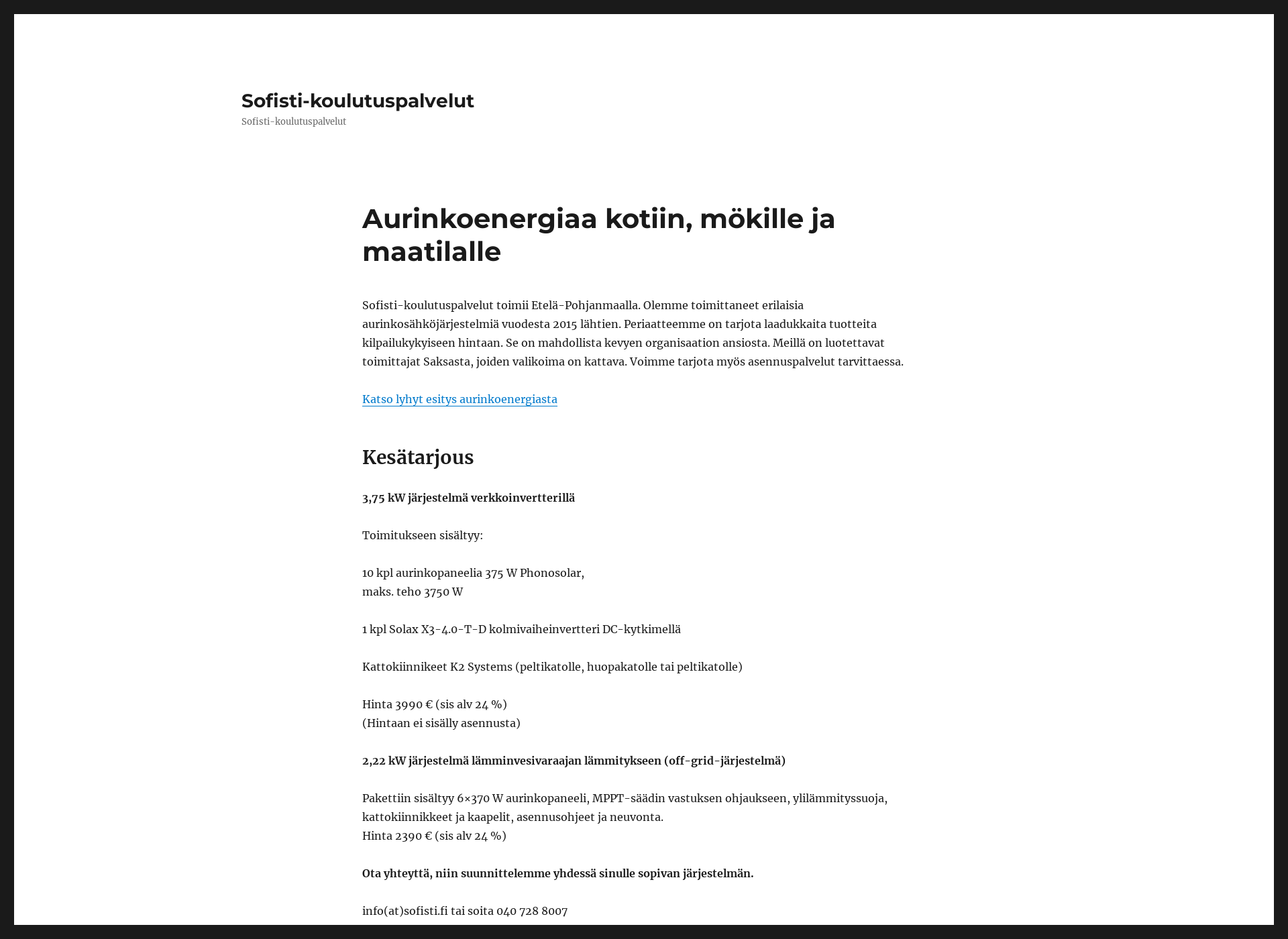 Skärmdump för sofisti.fi