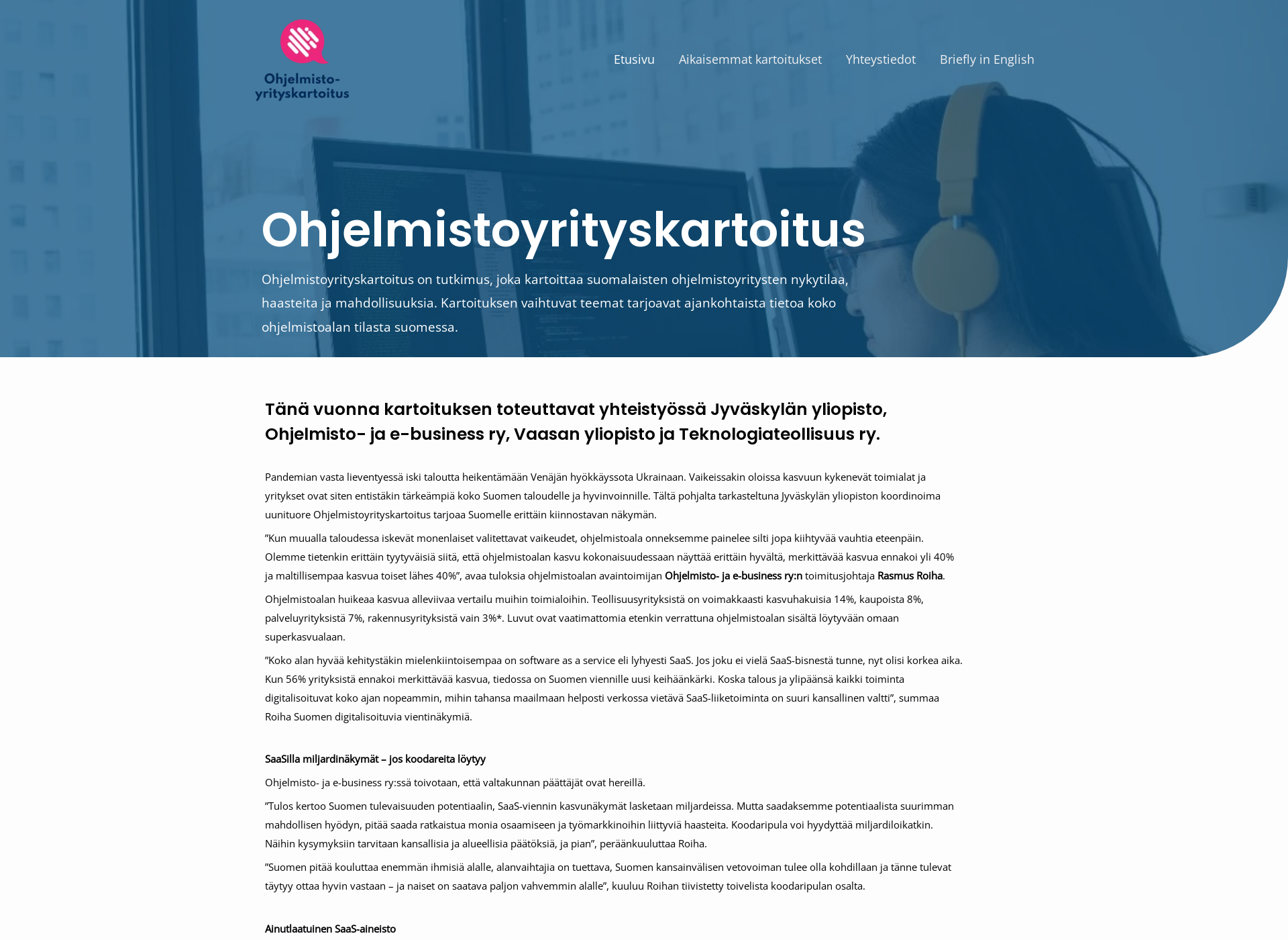 Skärmdump för softwareindustrysurvey.fi