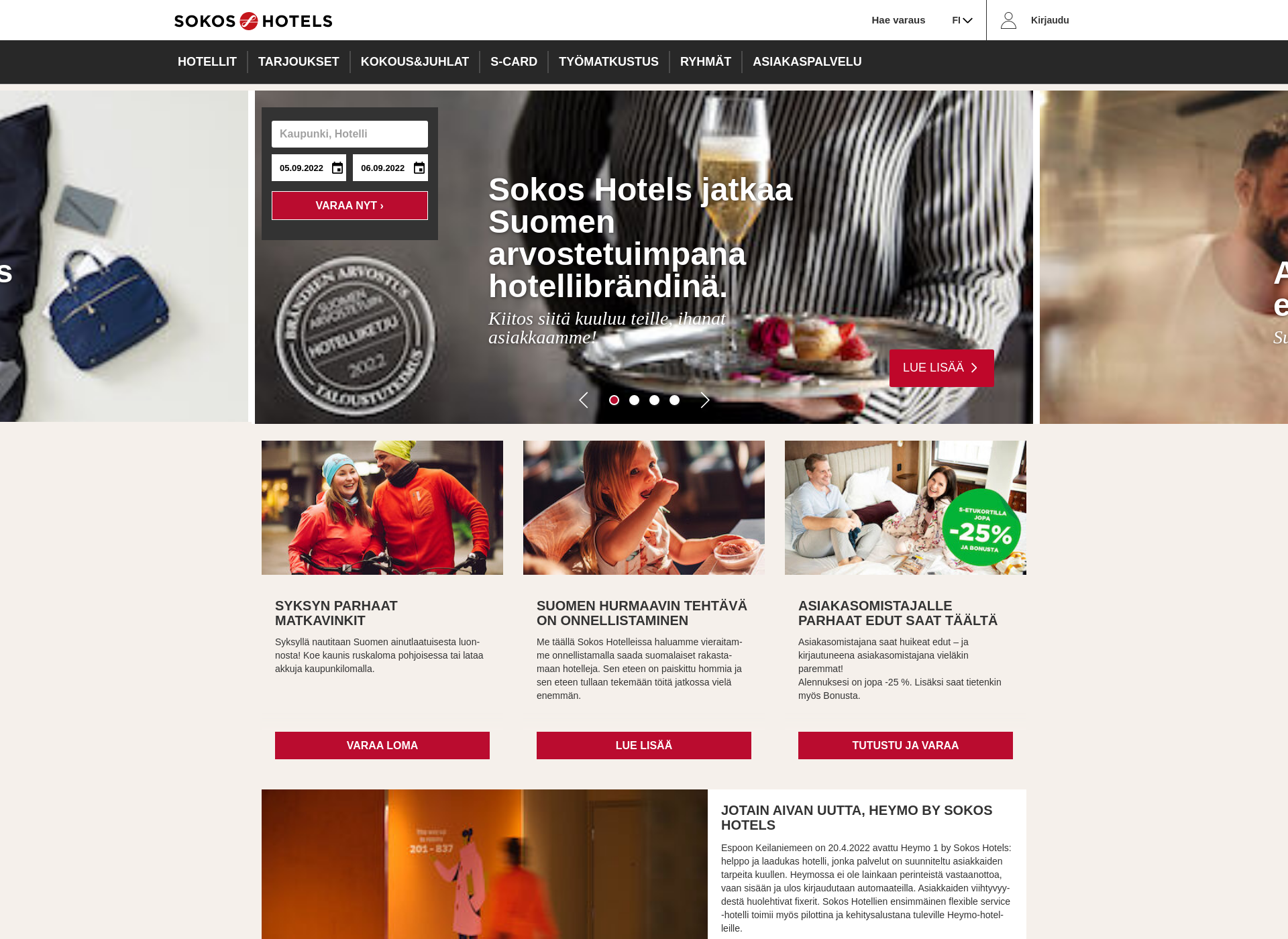 Skärmdump för sokos-hotels.fi