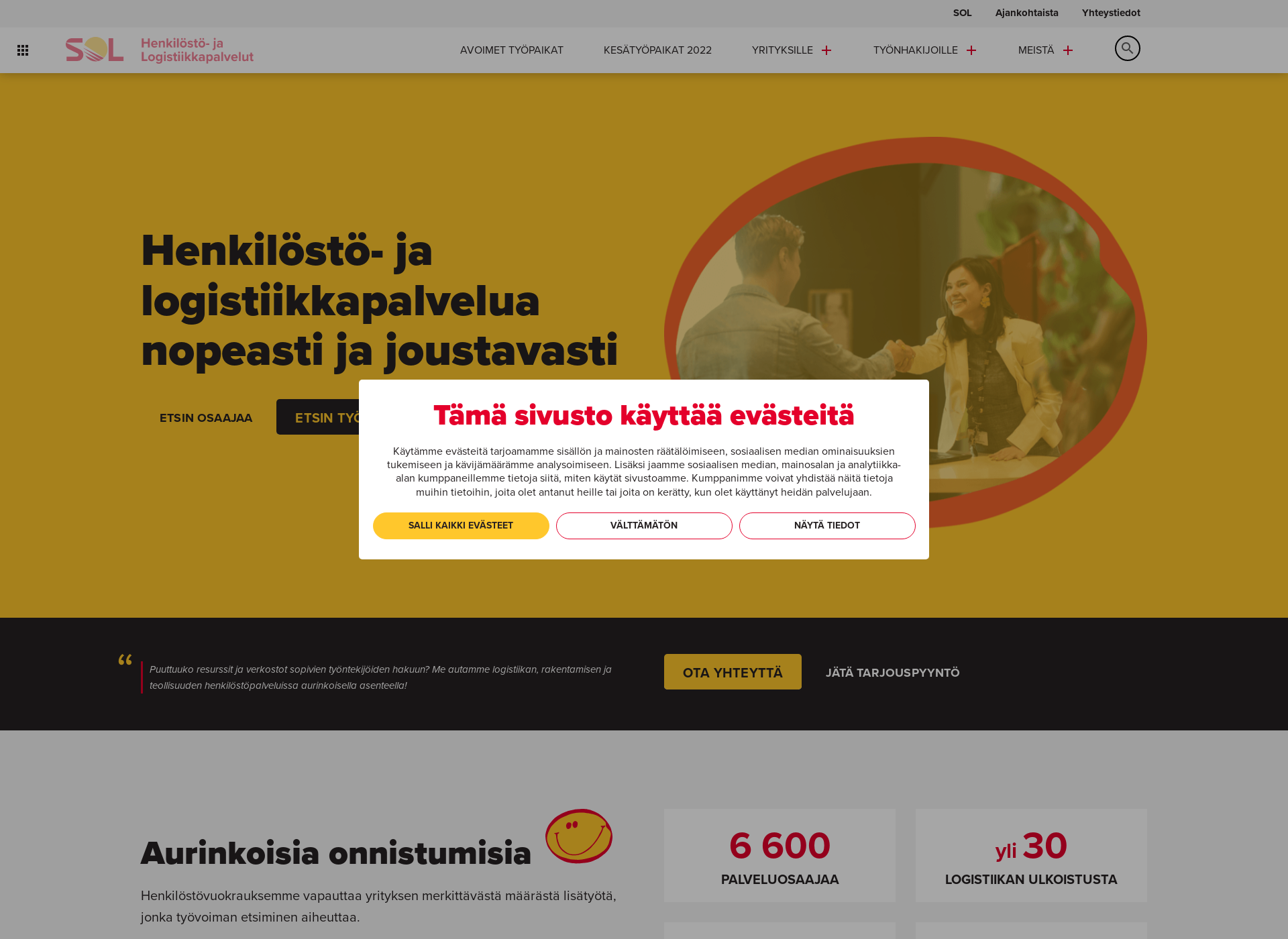 Skärmdump för solhenkilostopalvelut.fi