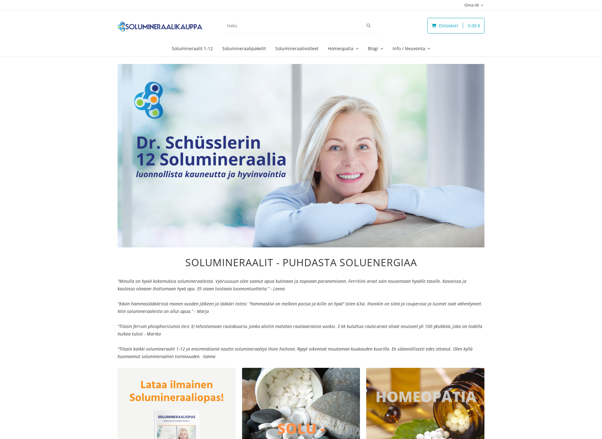 Skärmdump för solumineraalikauppa.fi
