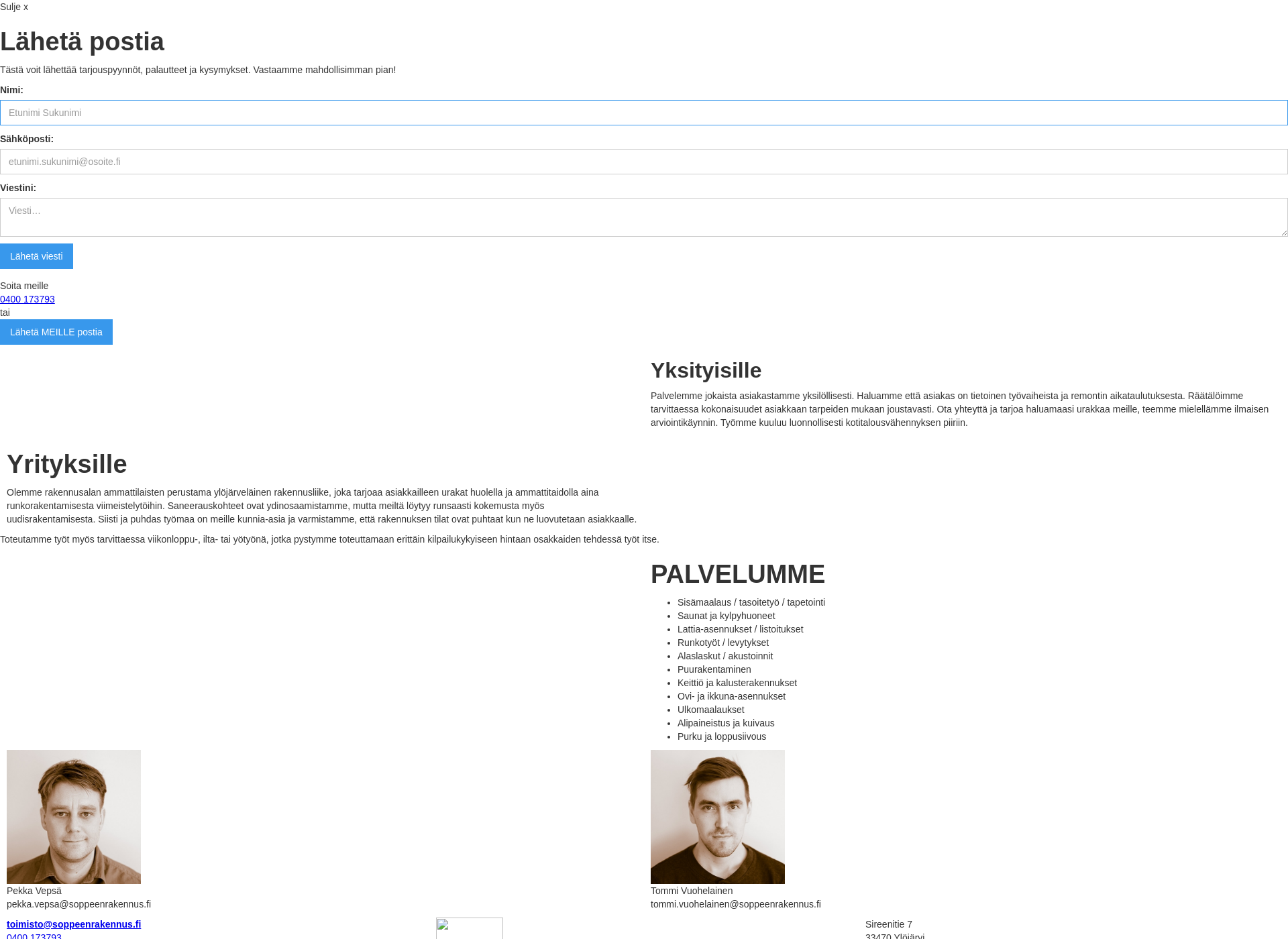 Screenshot for soppeenrakennusoy.fi
