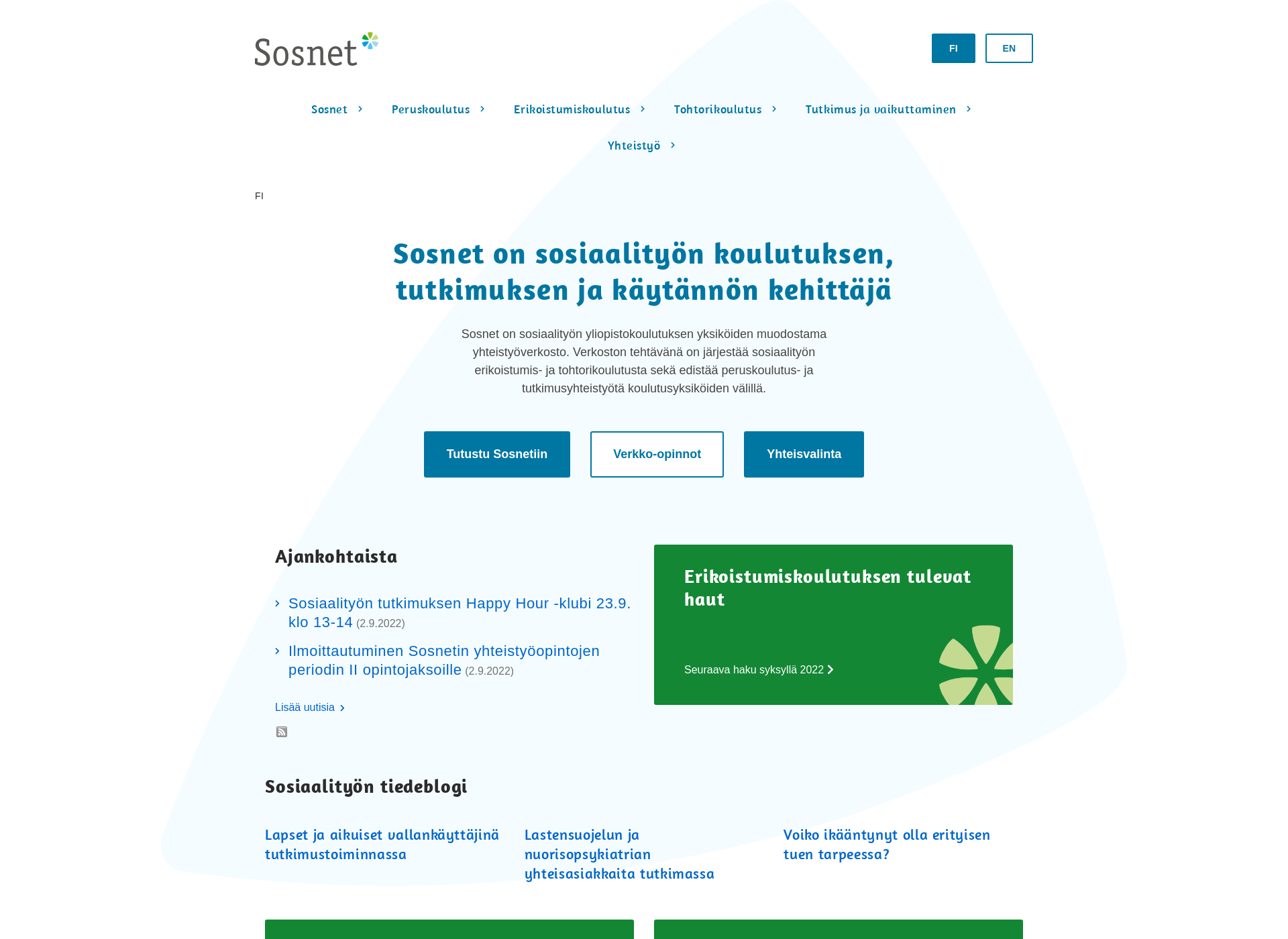 Skärmdump för sosnet.fi