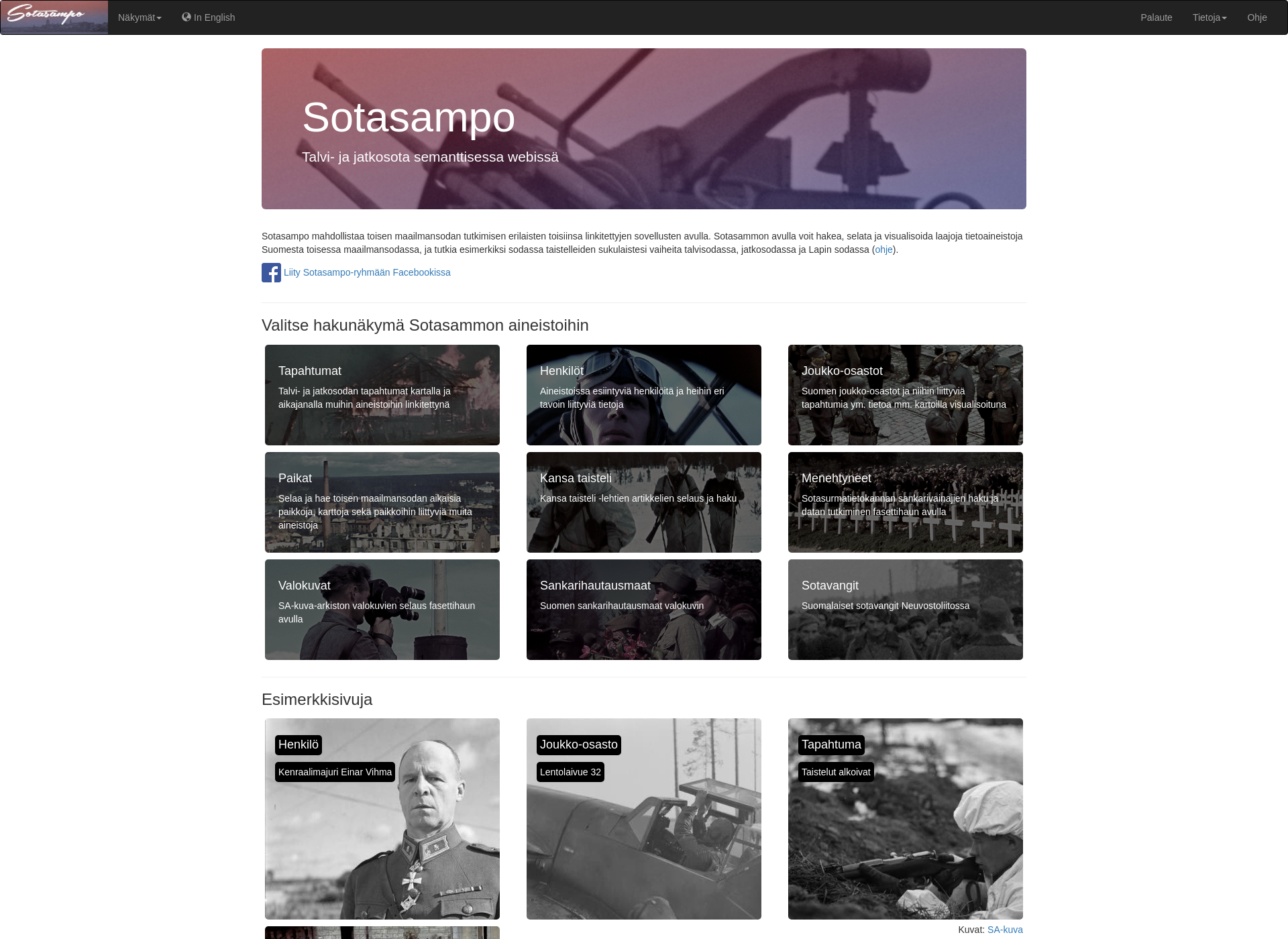Screenshot for sotasampo.fi