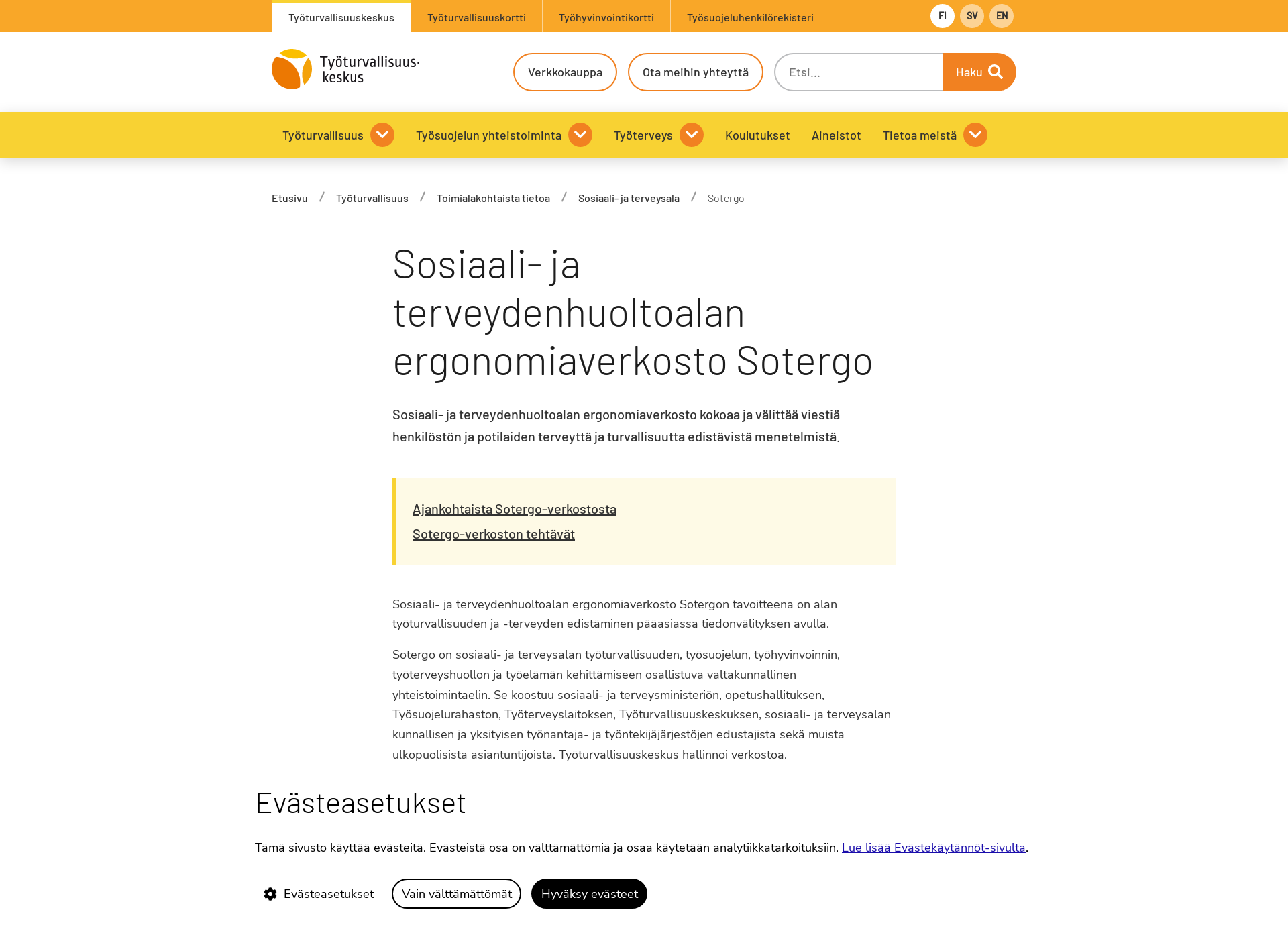 Skärmdump för sotergo.fi