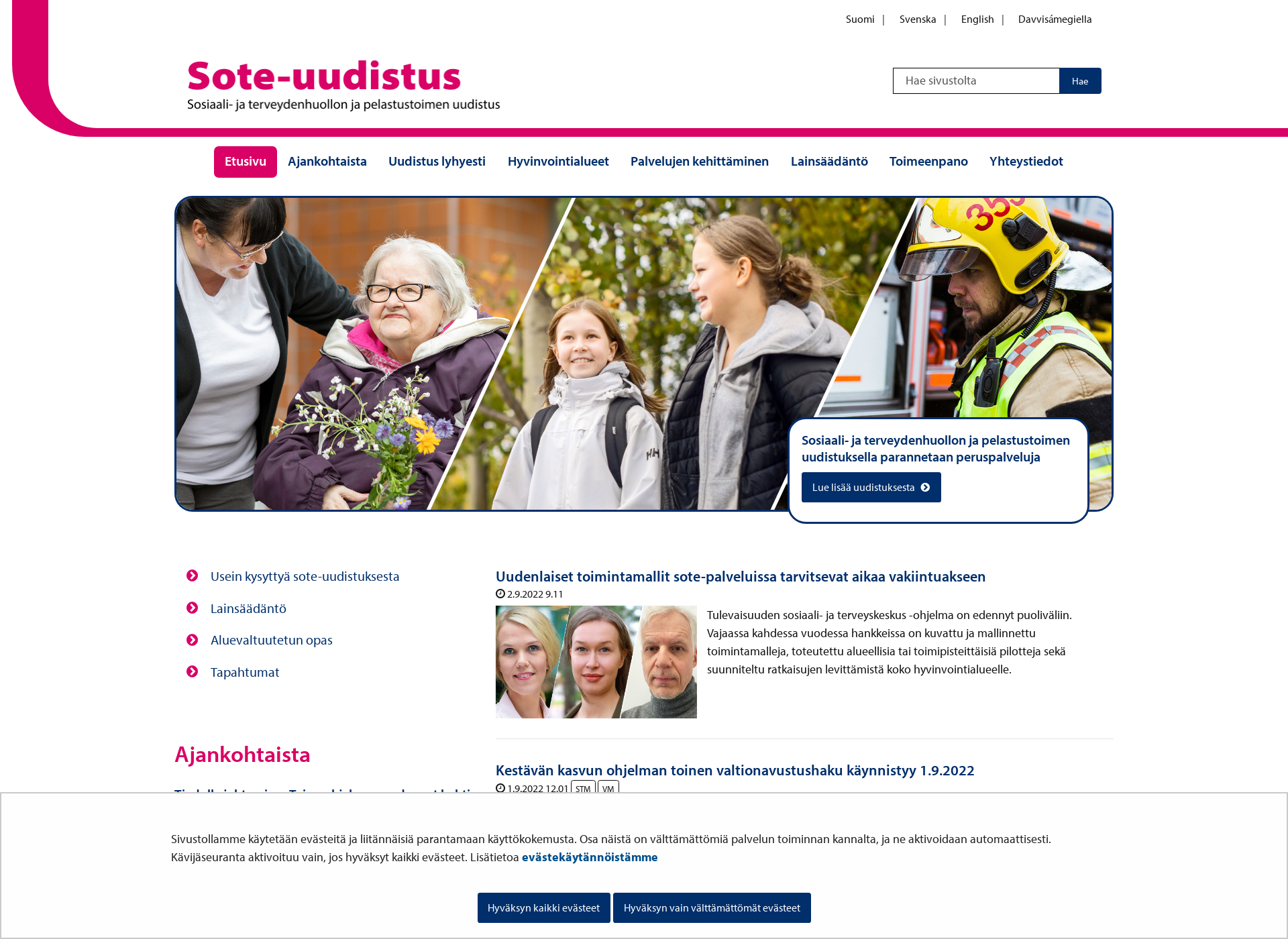 Skärmdump för soteuudistus.fi