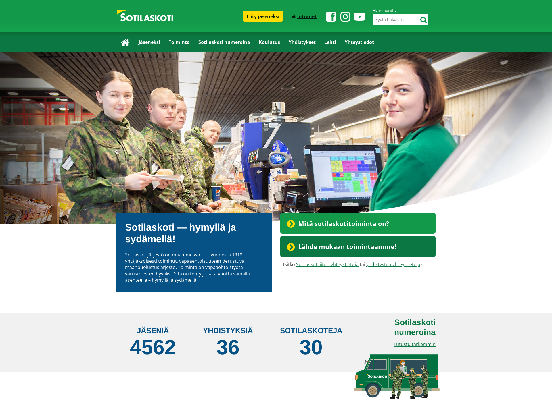 Skärmdump för sotilaskoti.fi