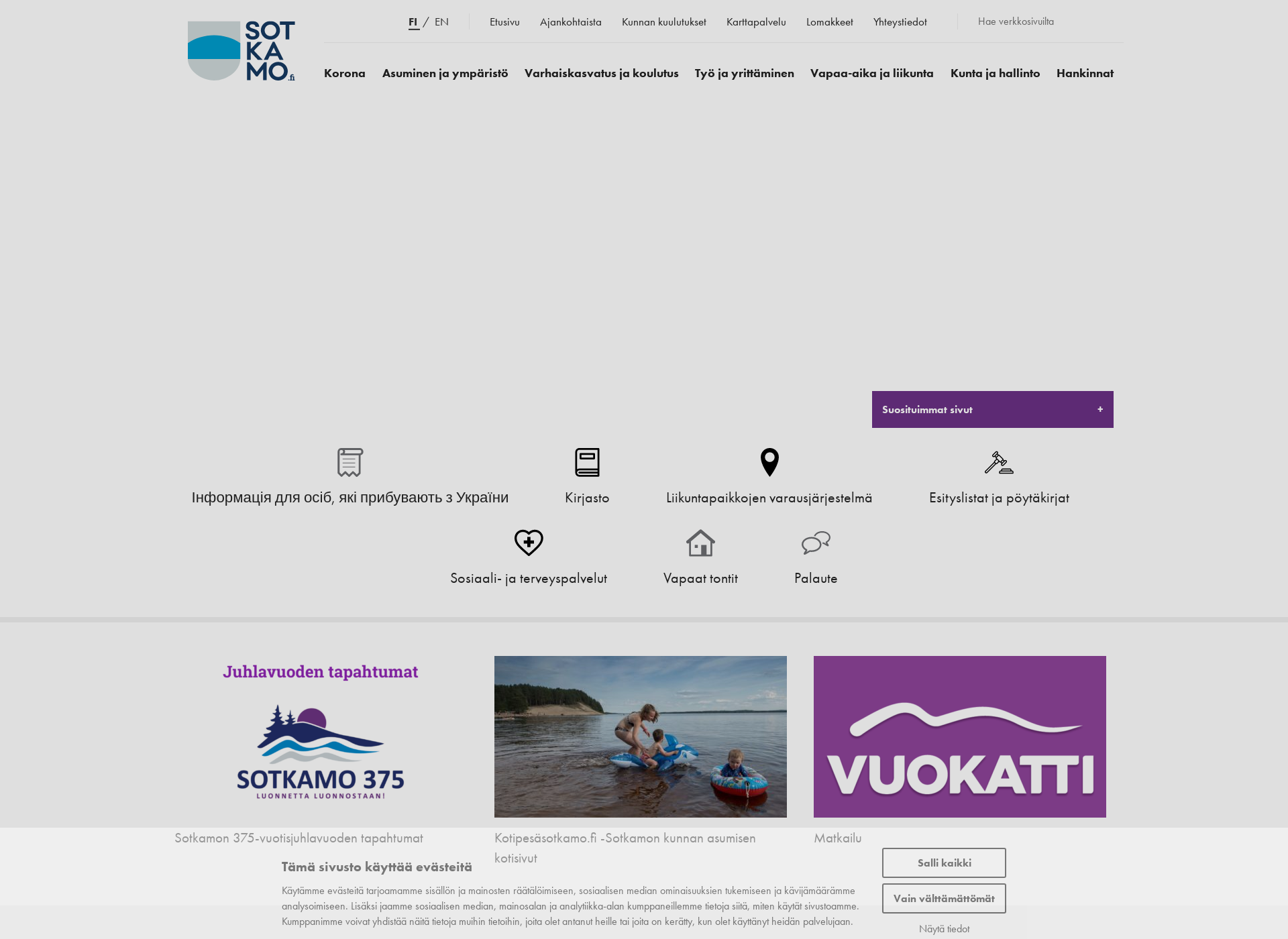 Skärmdump för sotkamo.fi