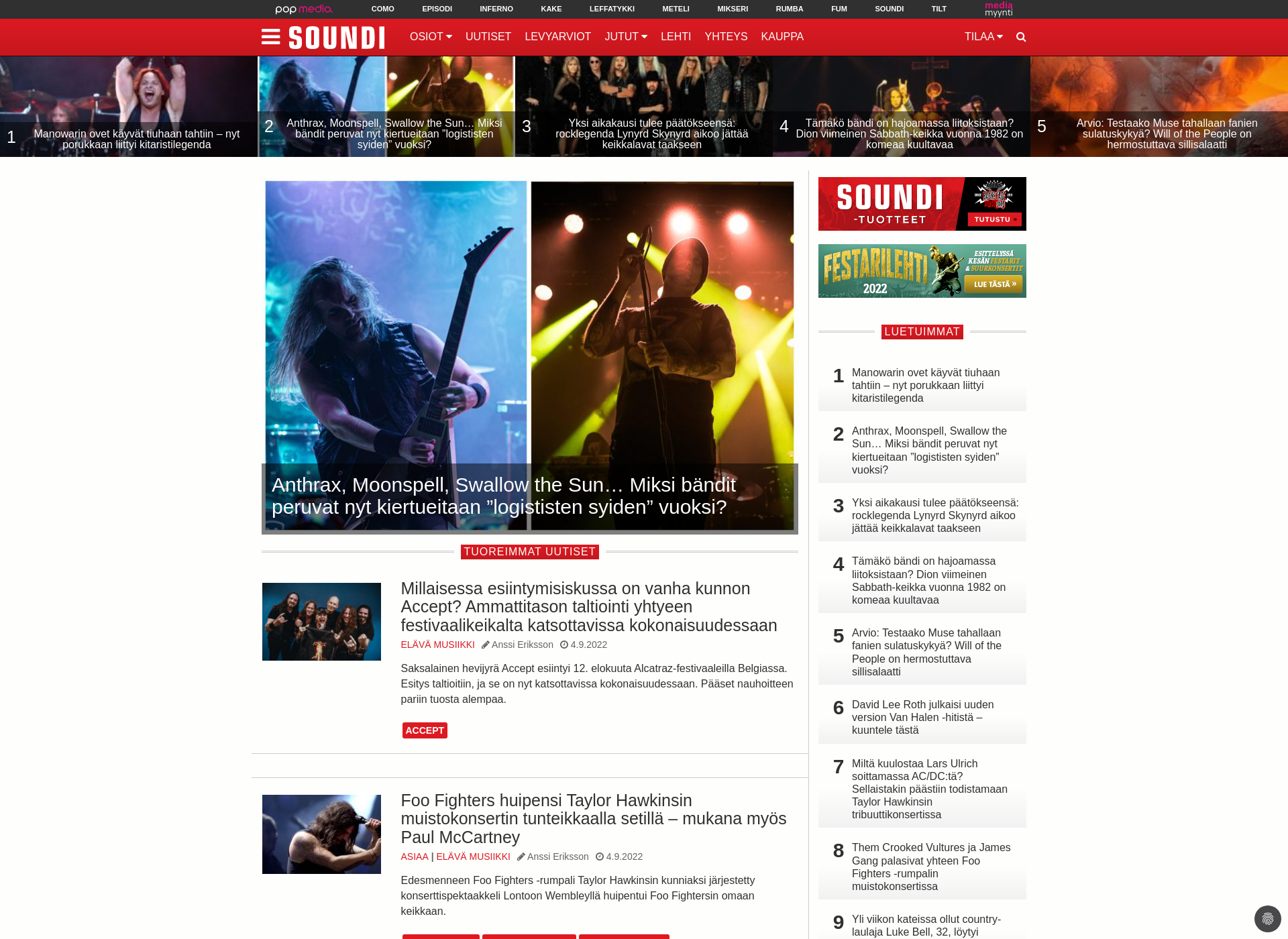 Skärmdump för soundi.fi
