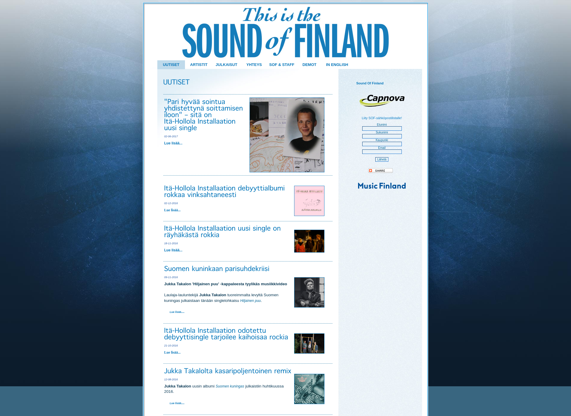 Skärmdump för soundoffinland.fi