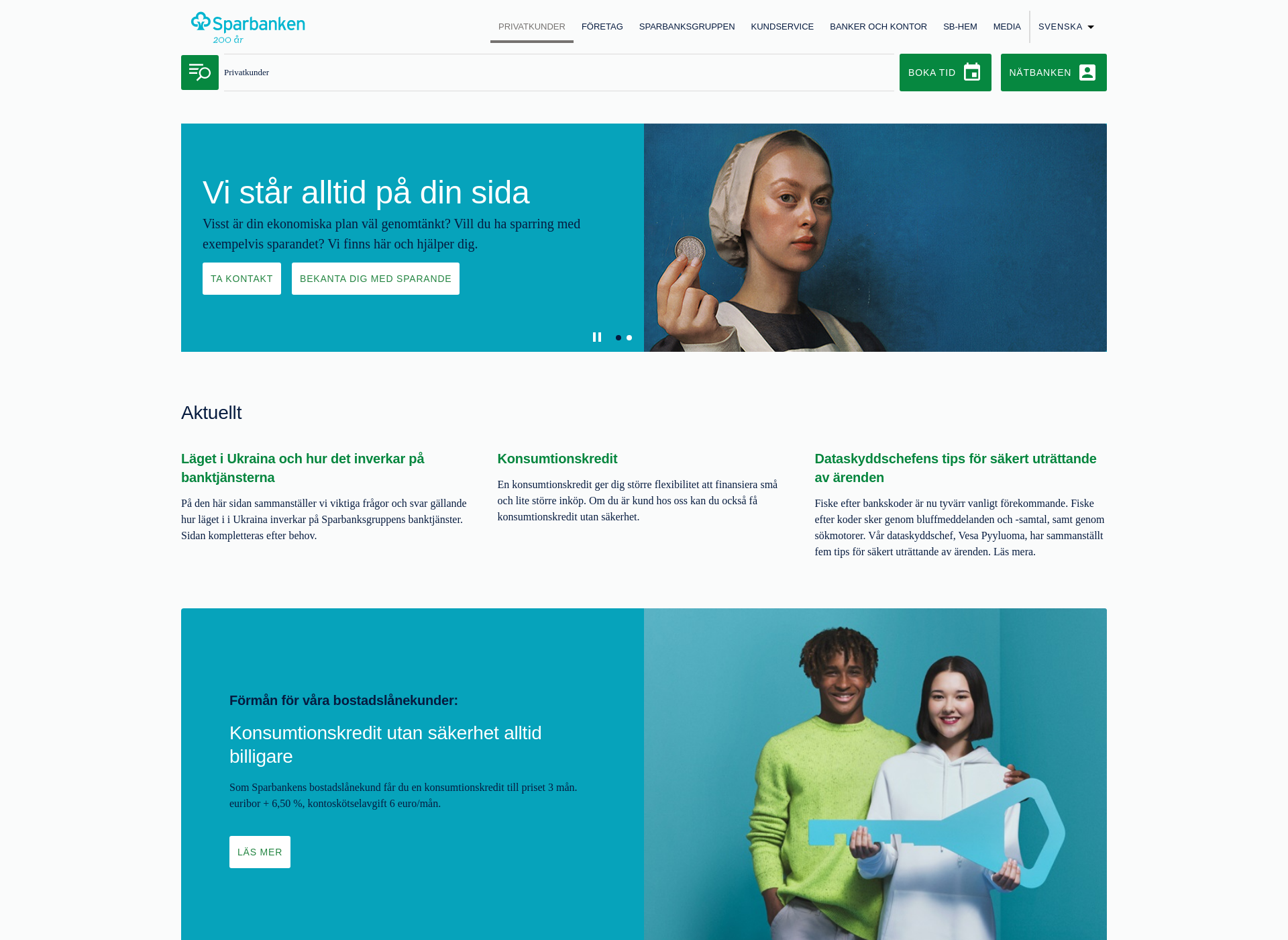 Skärmdump för sparbanken.fi