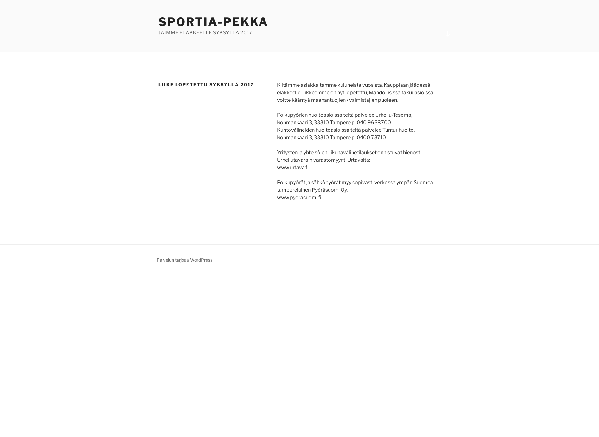 Skärmdump för sportia-pekka.fi