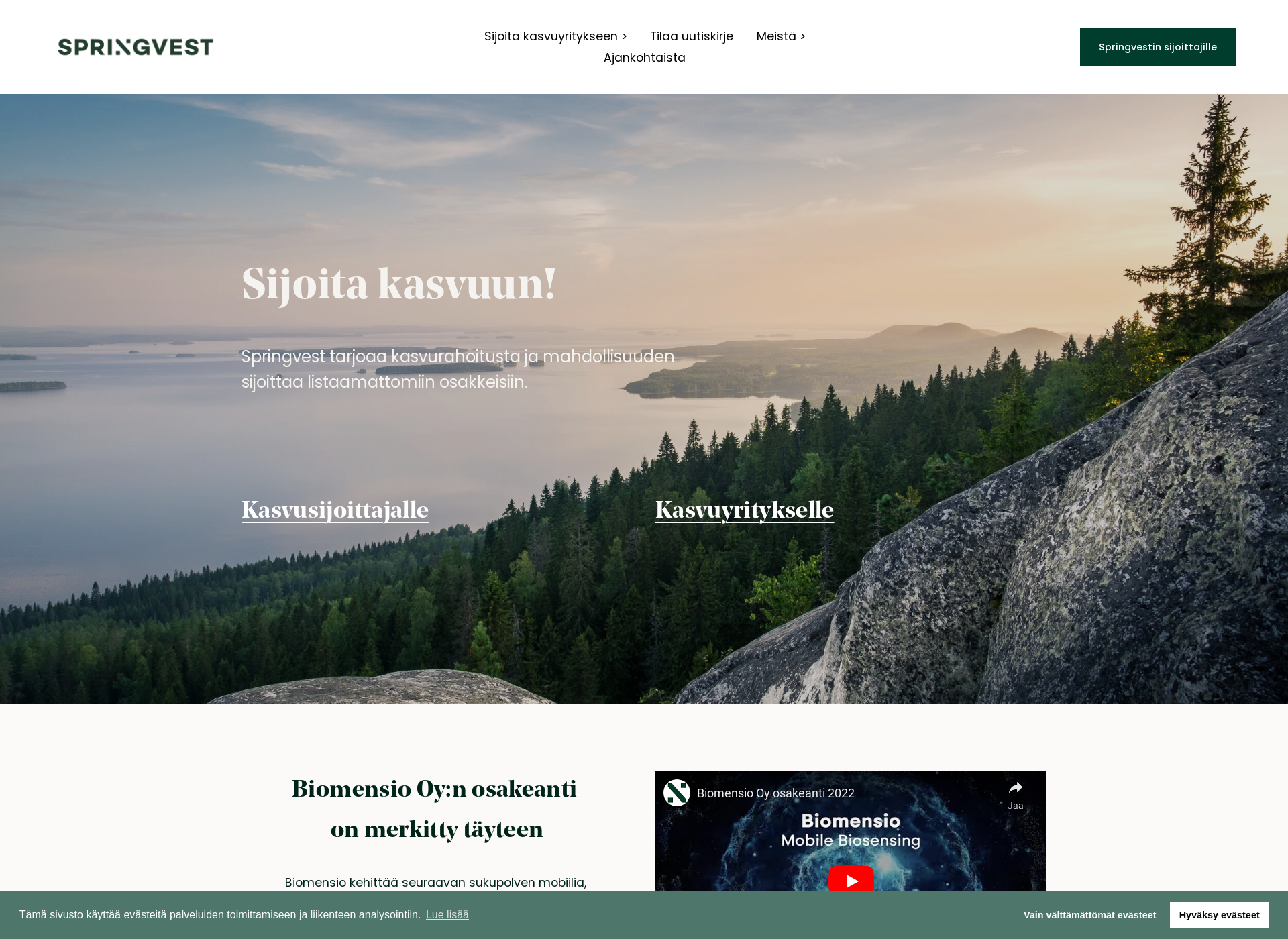 Skärmdump för springvest.fi