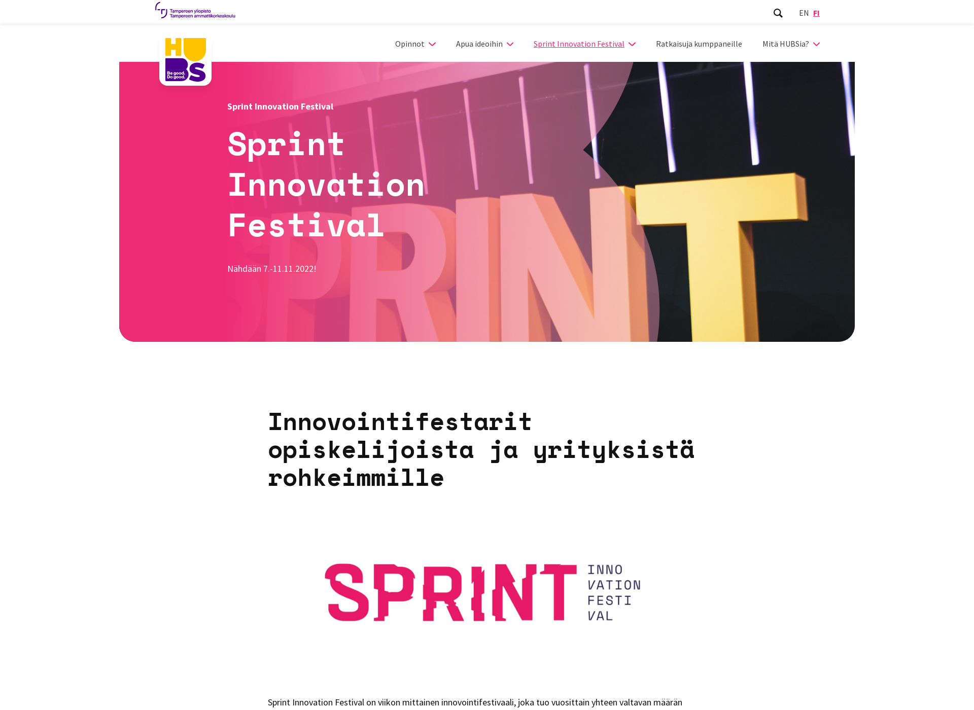 Skärmdump för sprintfestival.fi