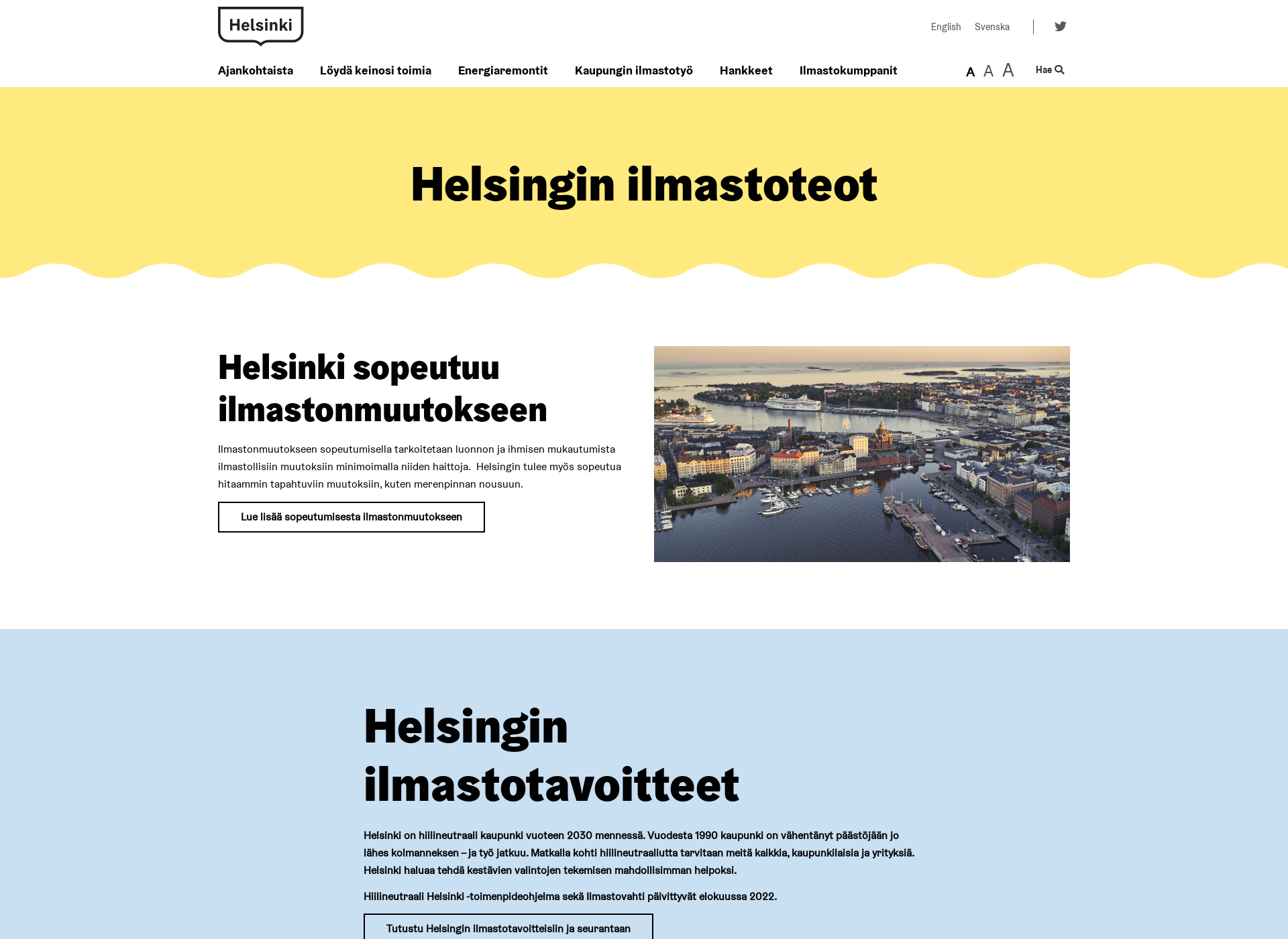 Skärmdump för stadinilmasto.fi