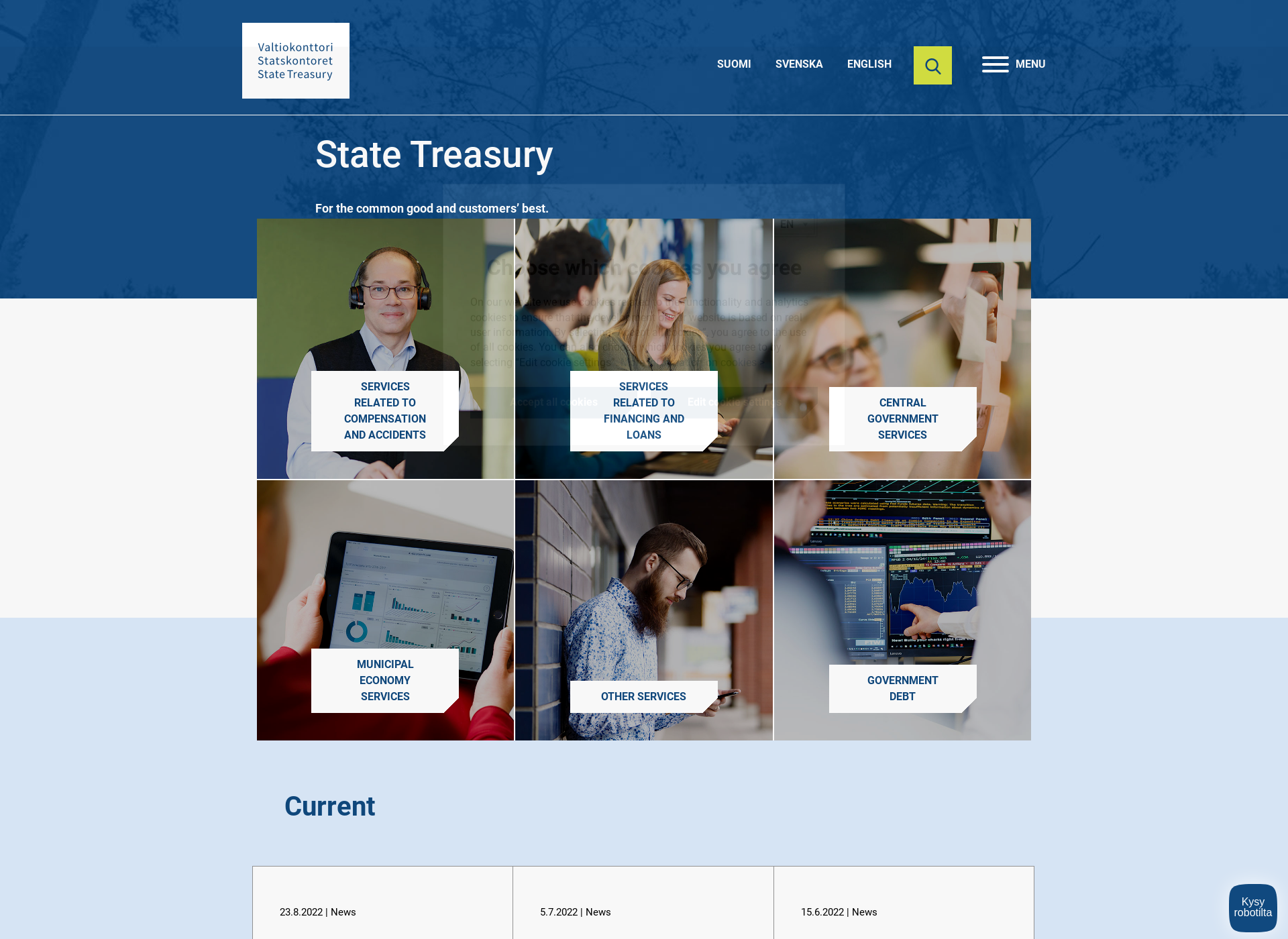 Skärmdump för statetreasury.fi