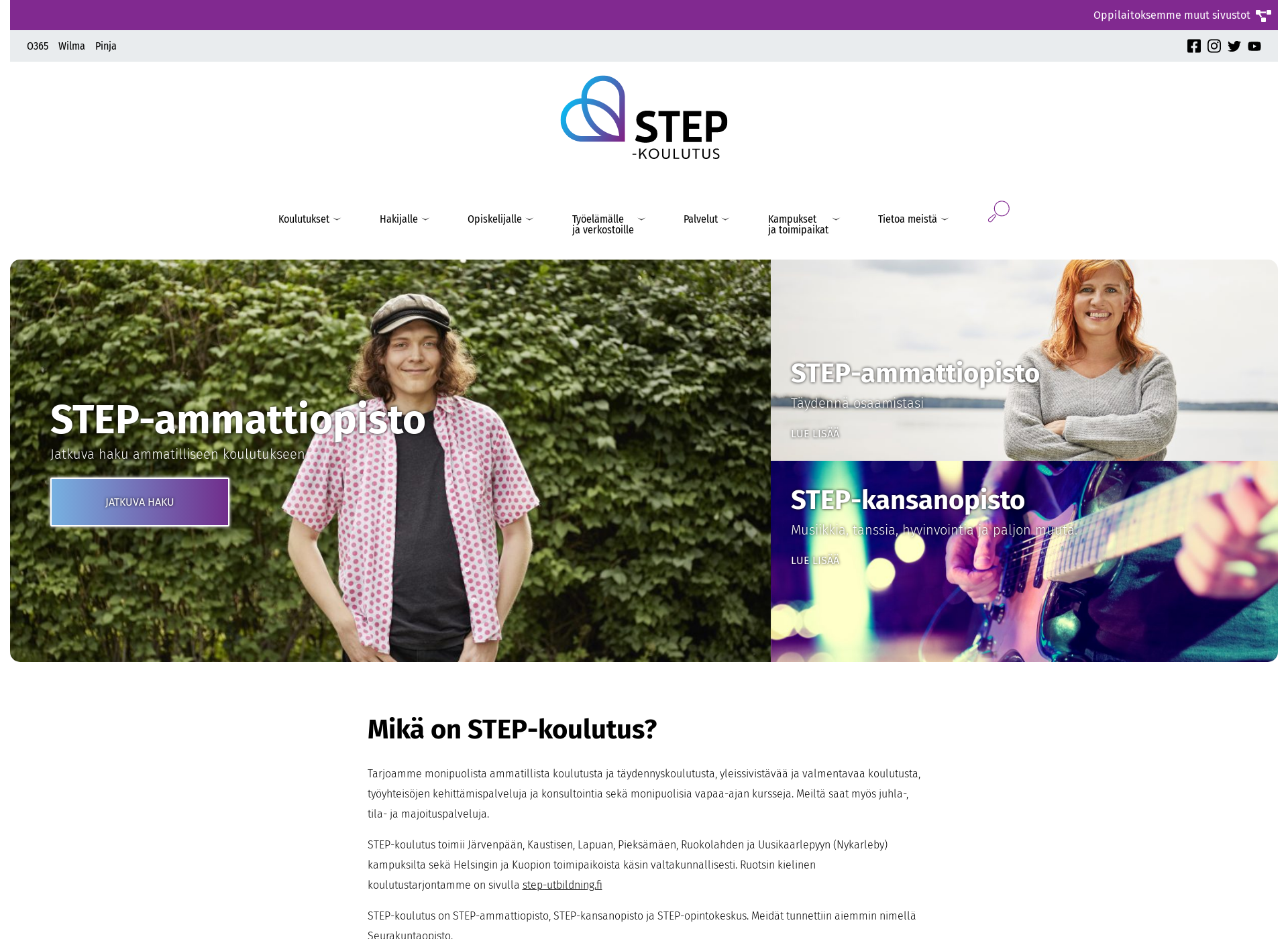 Skärmdump för step-ammattiopisto.fi