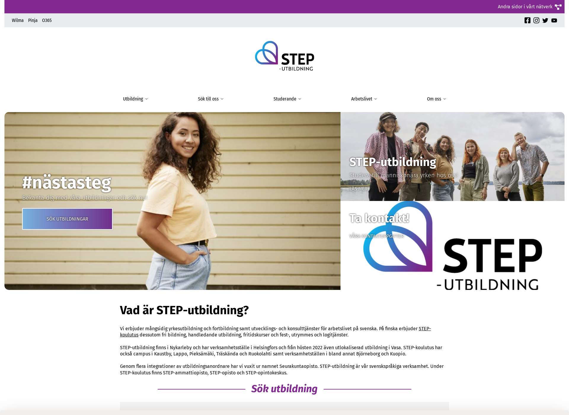 Skärmdump för step-utbildning.fi