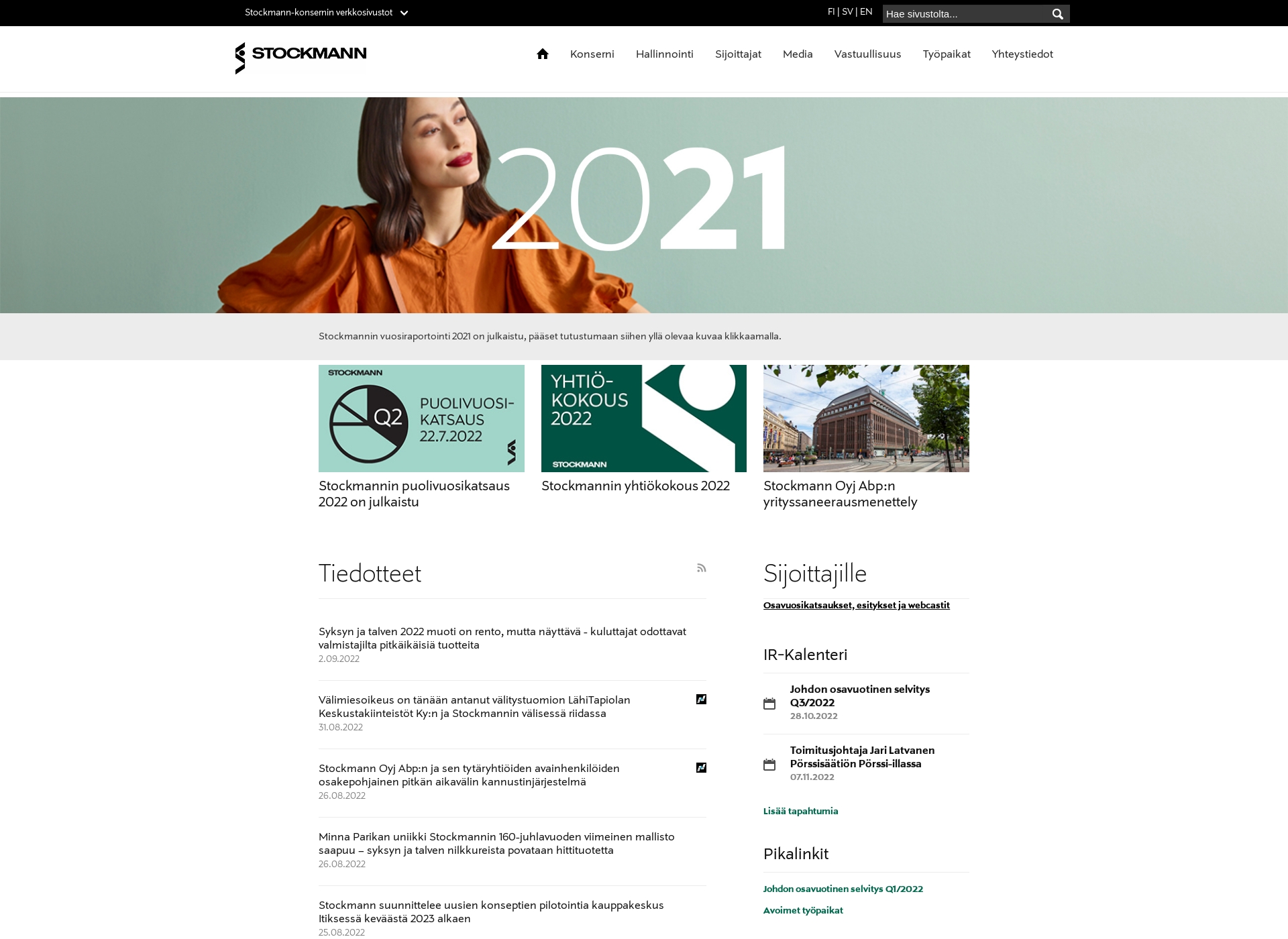Skärmdump för stockmanngroup.fi