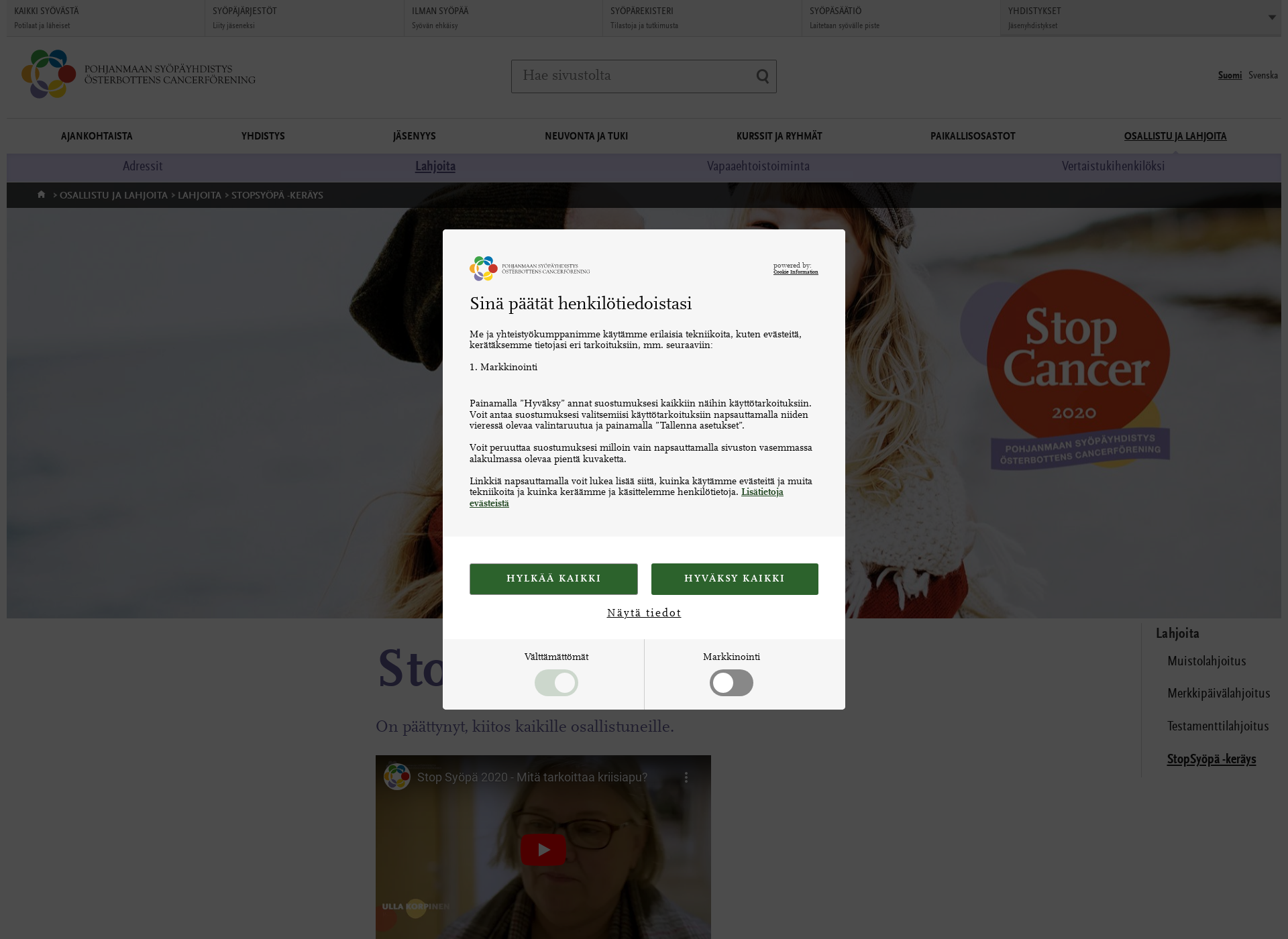 Screenshot for stopcancer.fi