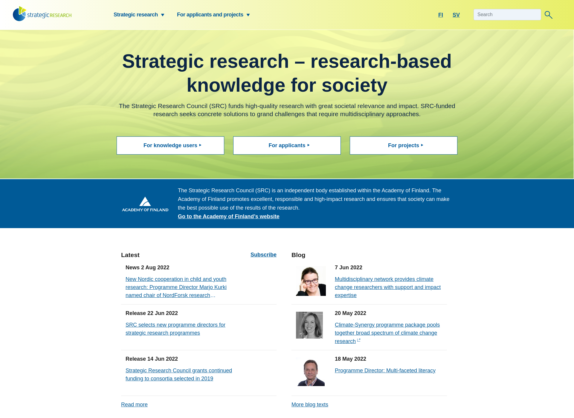 Skärmdump för strategicresearch.fi