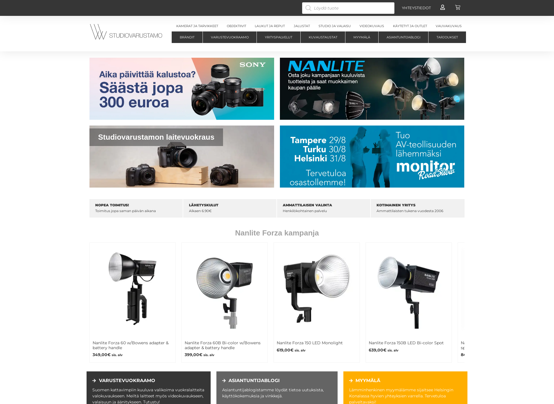 Skärmdump för studiovarustamo.fi