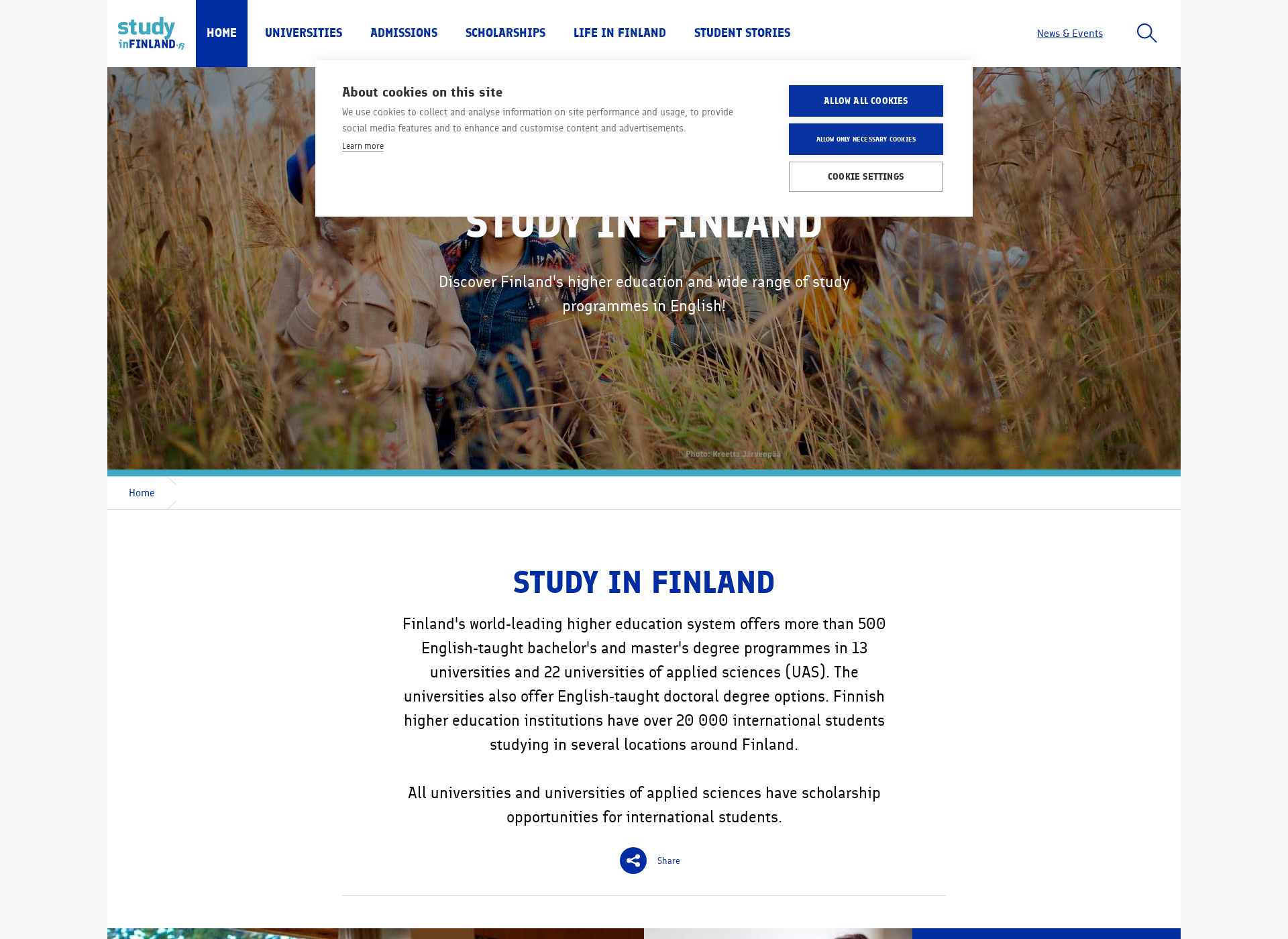 Skärmdump för studyinfinland.fi