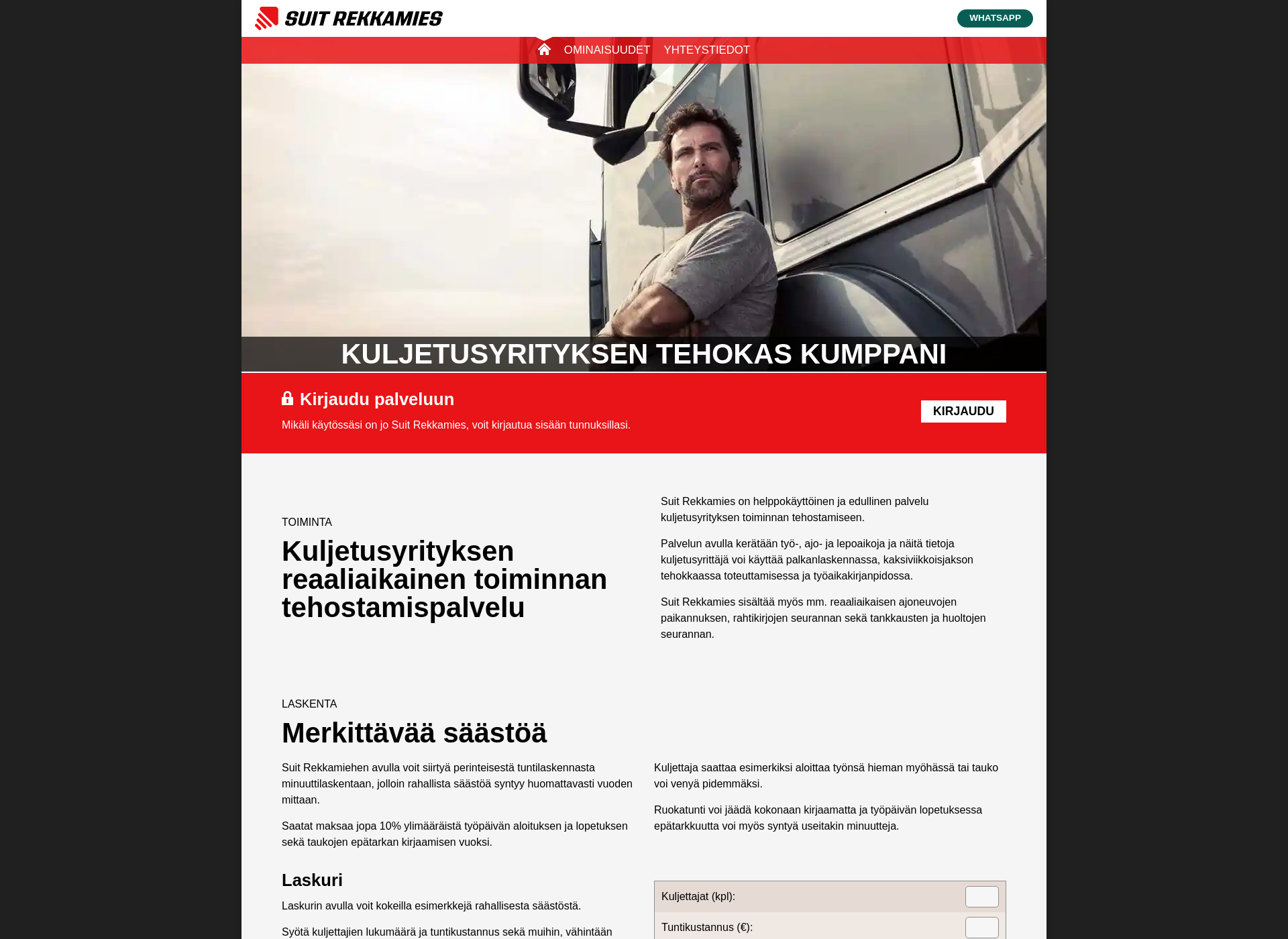 Skärmdump för suitrekkamies.fi