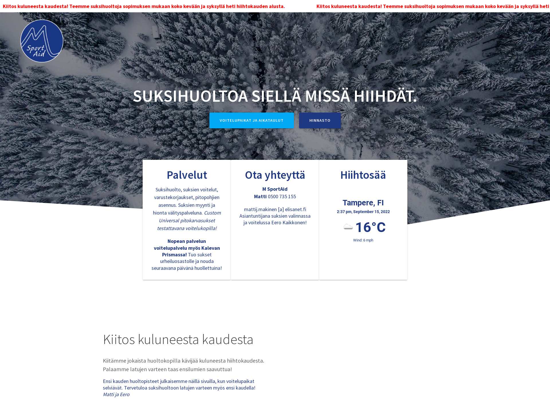 Skärmdump för suksihuoltoa.fi