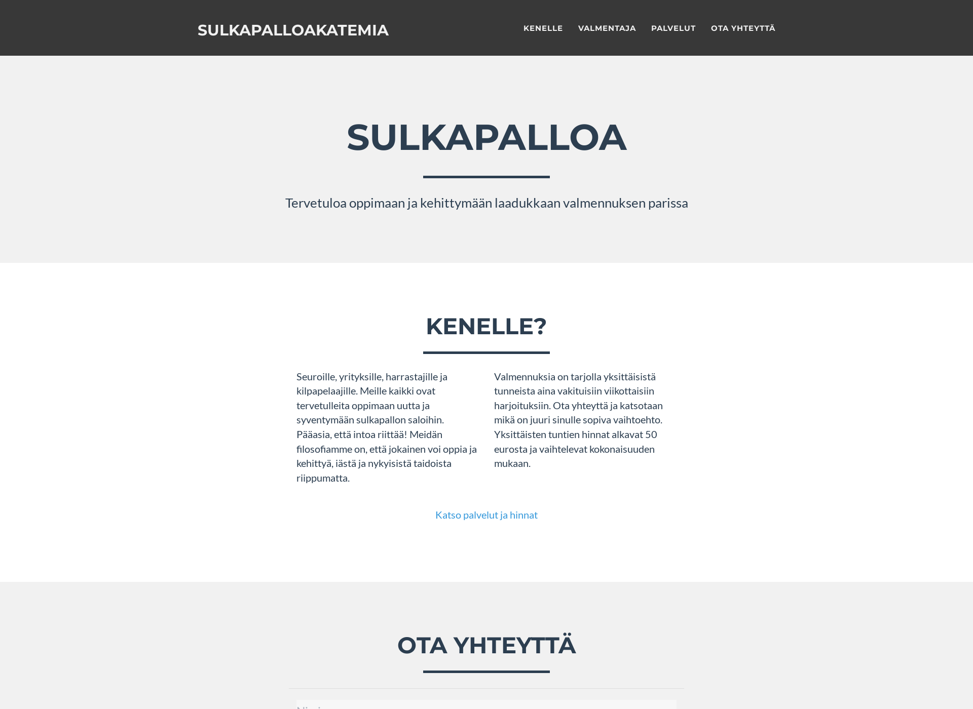 Skärmdump för sulkapalloakatemia.fi