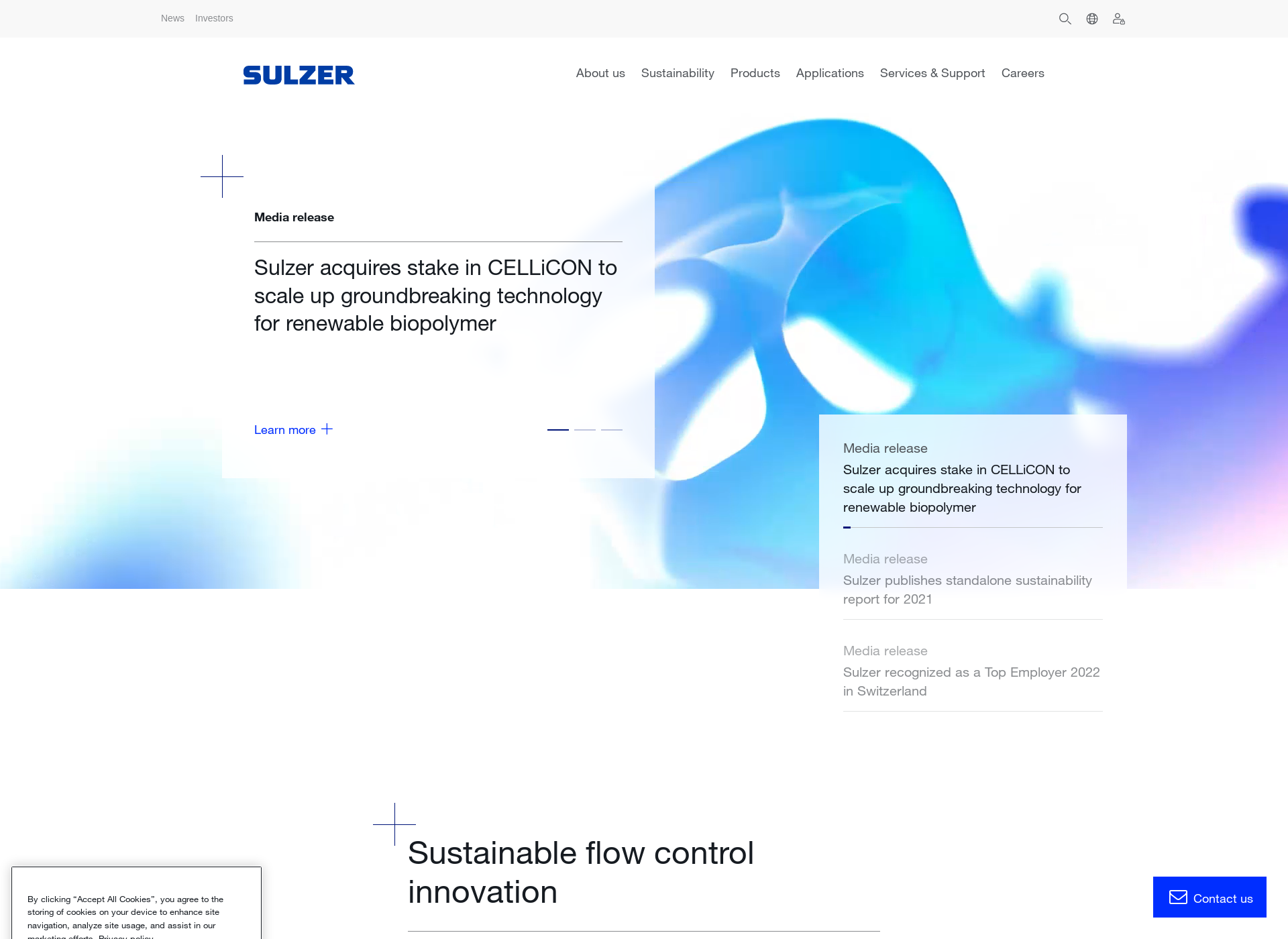 Skärmdump för sulzer.fi