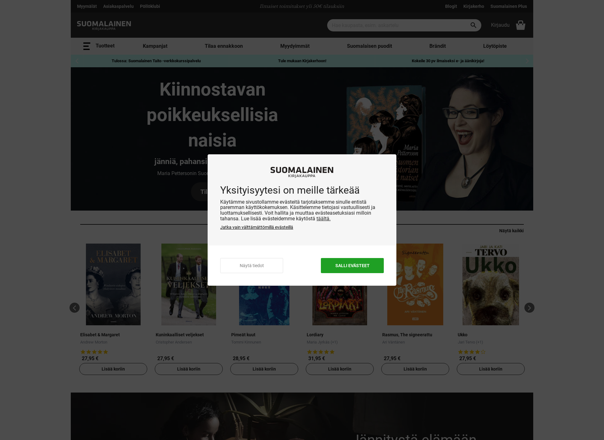 Skärmdump för suomalainenkirjakauppa.fi