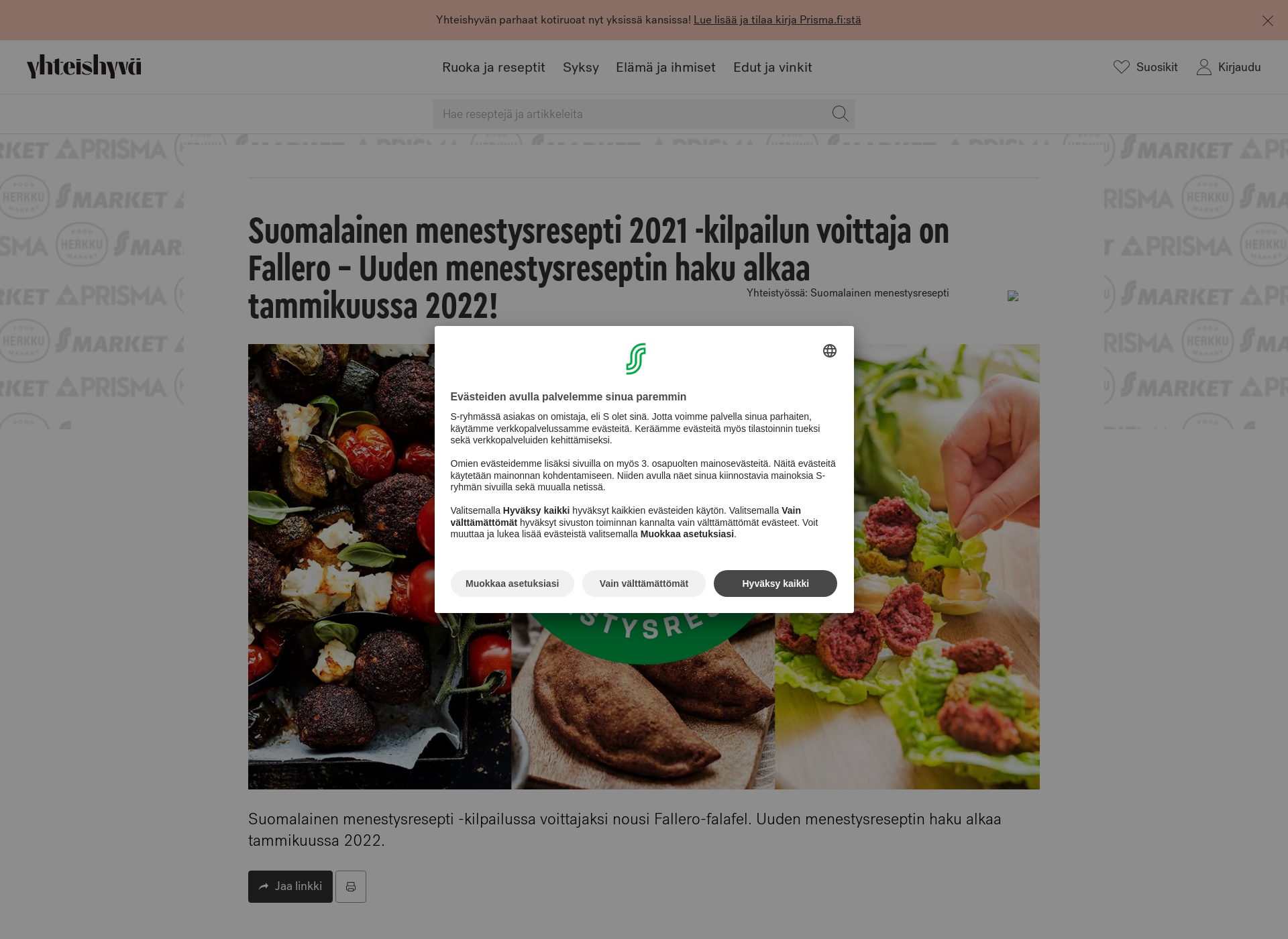 Skärmdump för suomalainenmenestysresepti.fi