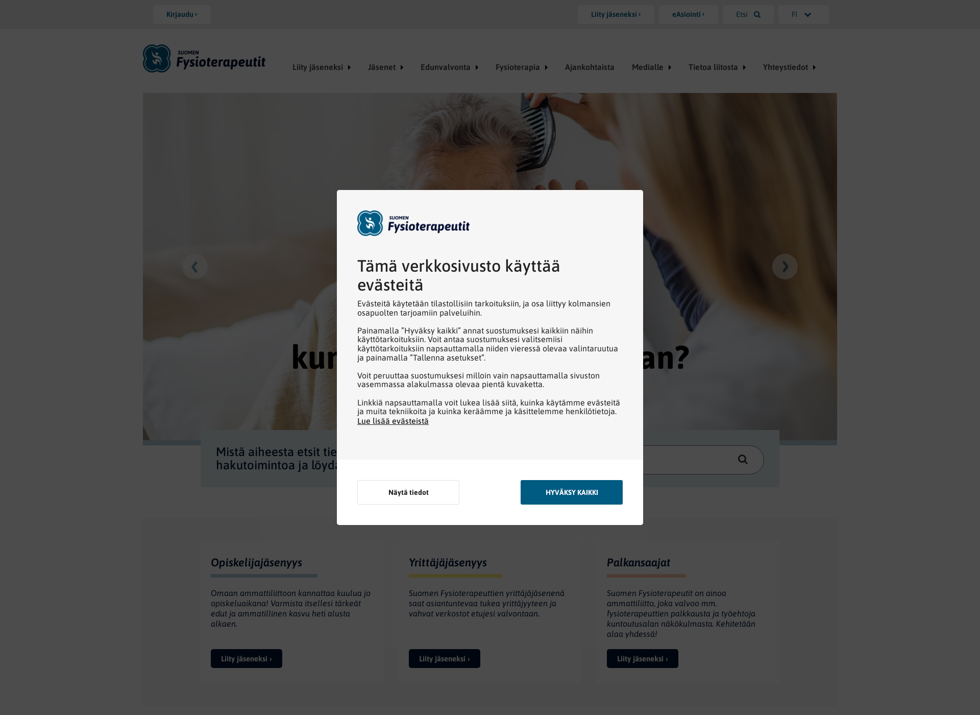 Screenshot for suomenfysioterapeutit.fi