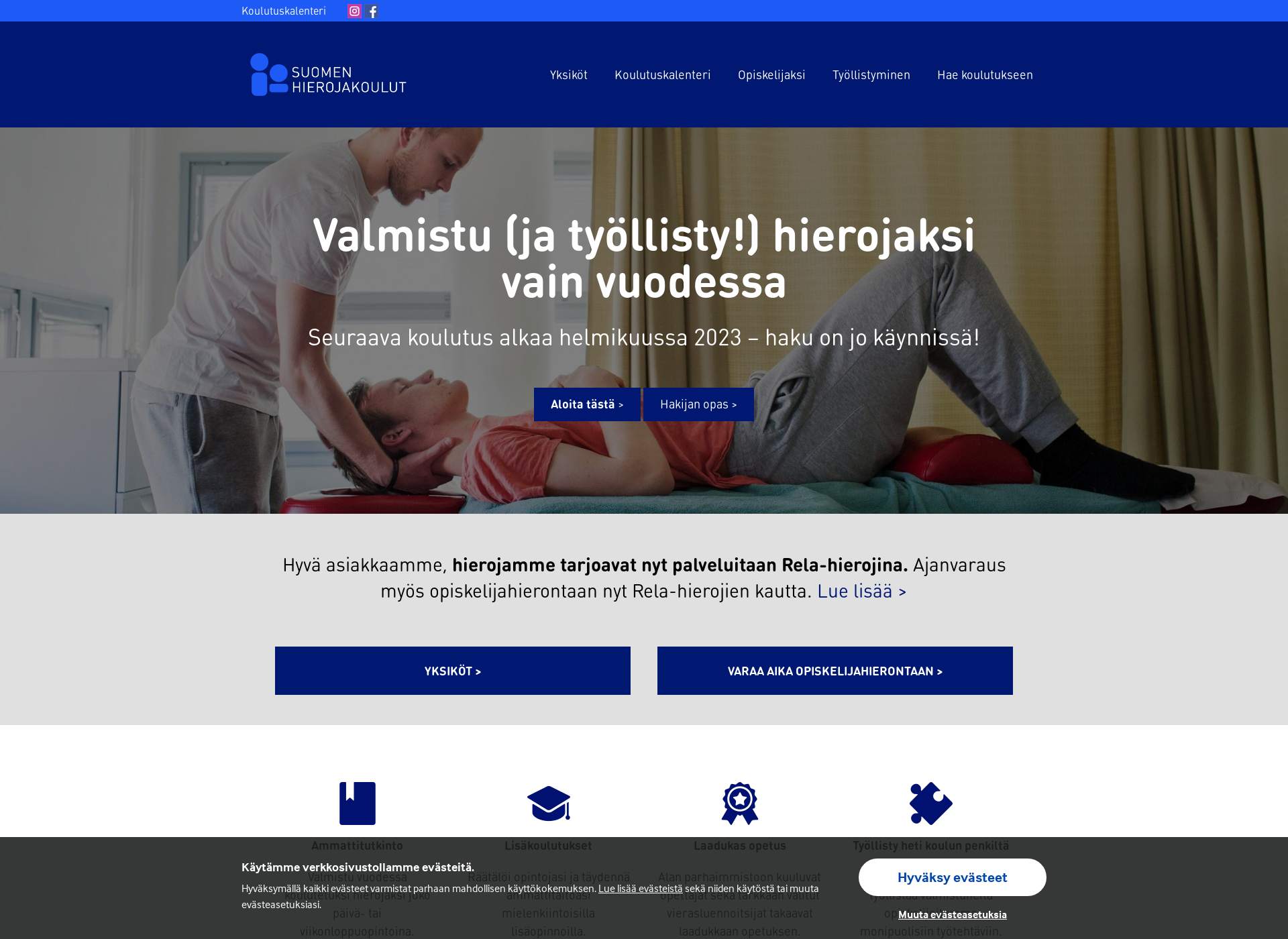 Screenshot for suomenhierojakoulut.fi