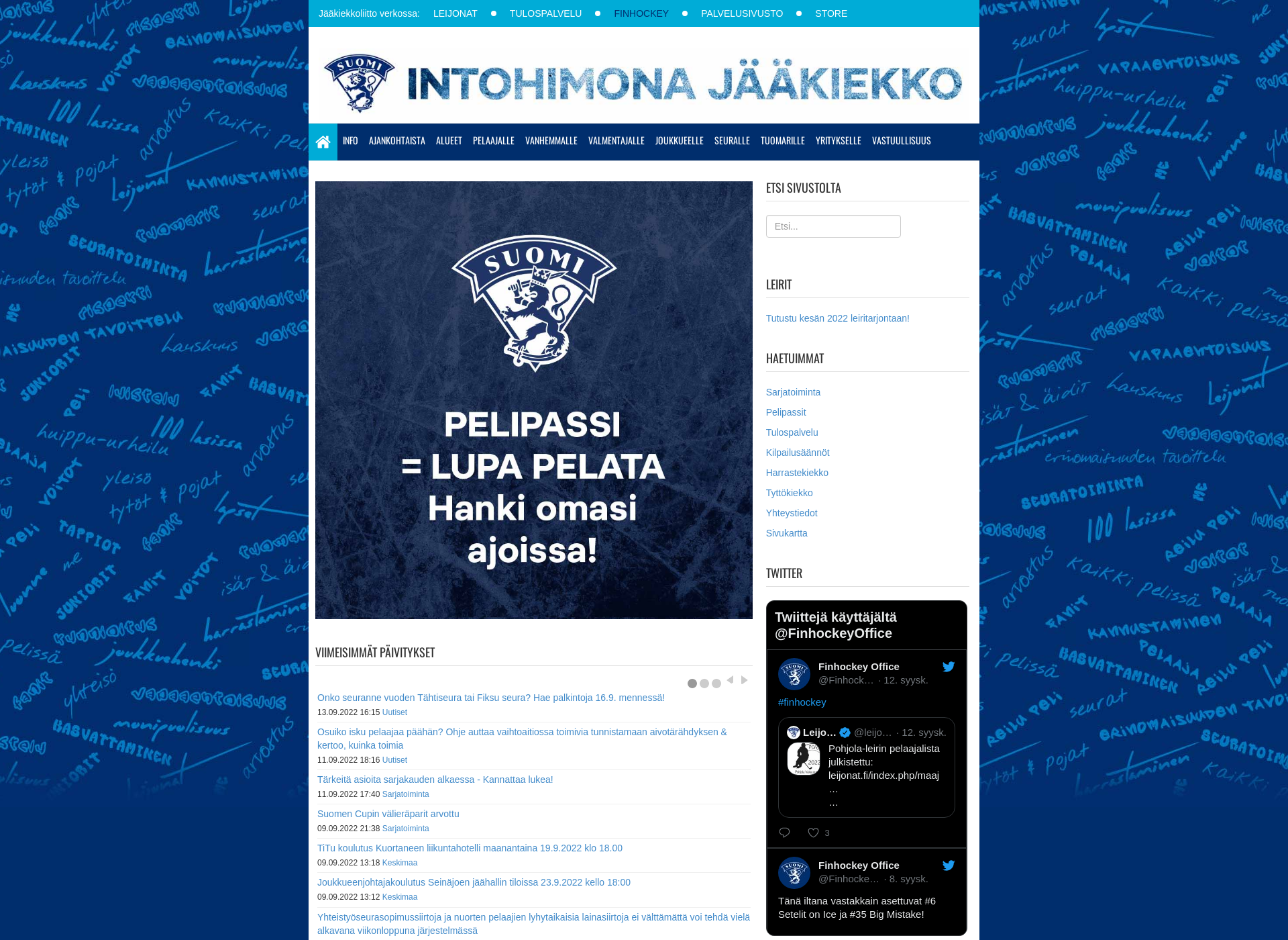Screenshot for suomenjaakiekkoliitto.fi