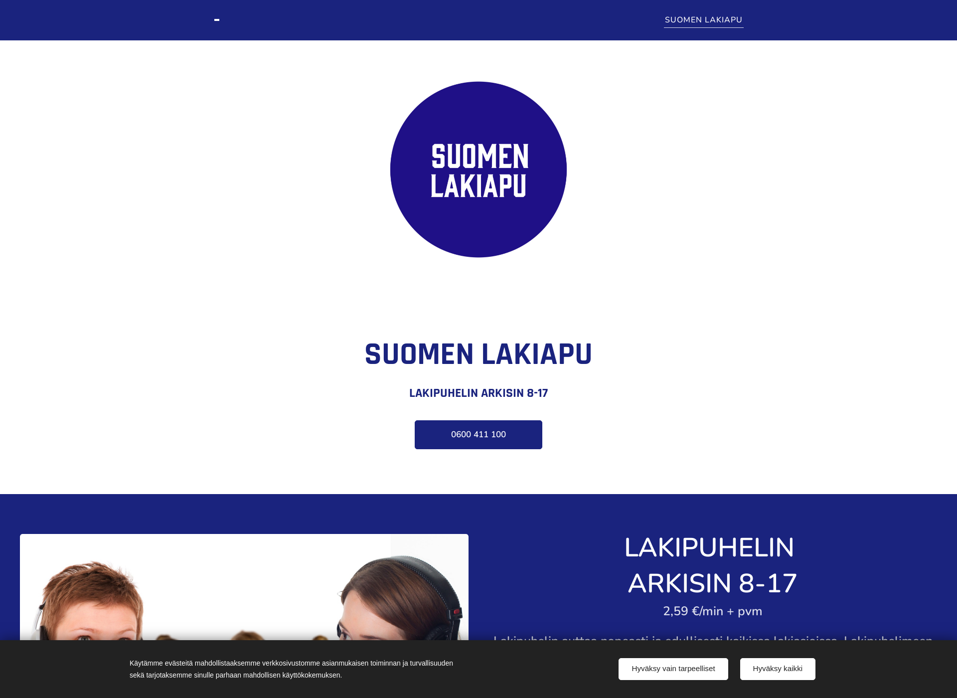 Skärmdump för suomenlakiapu.fi