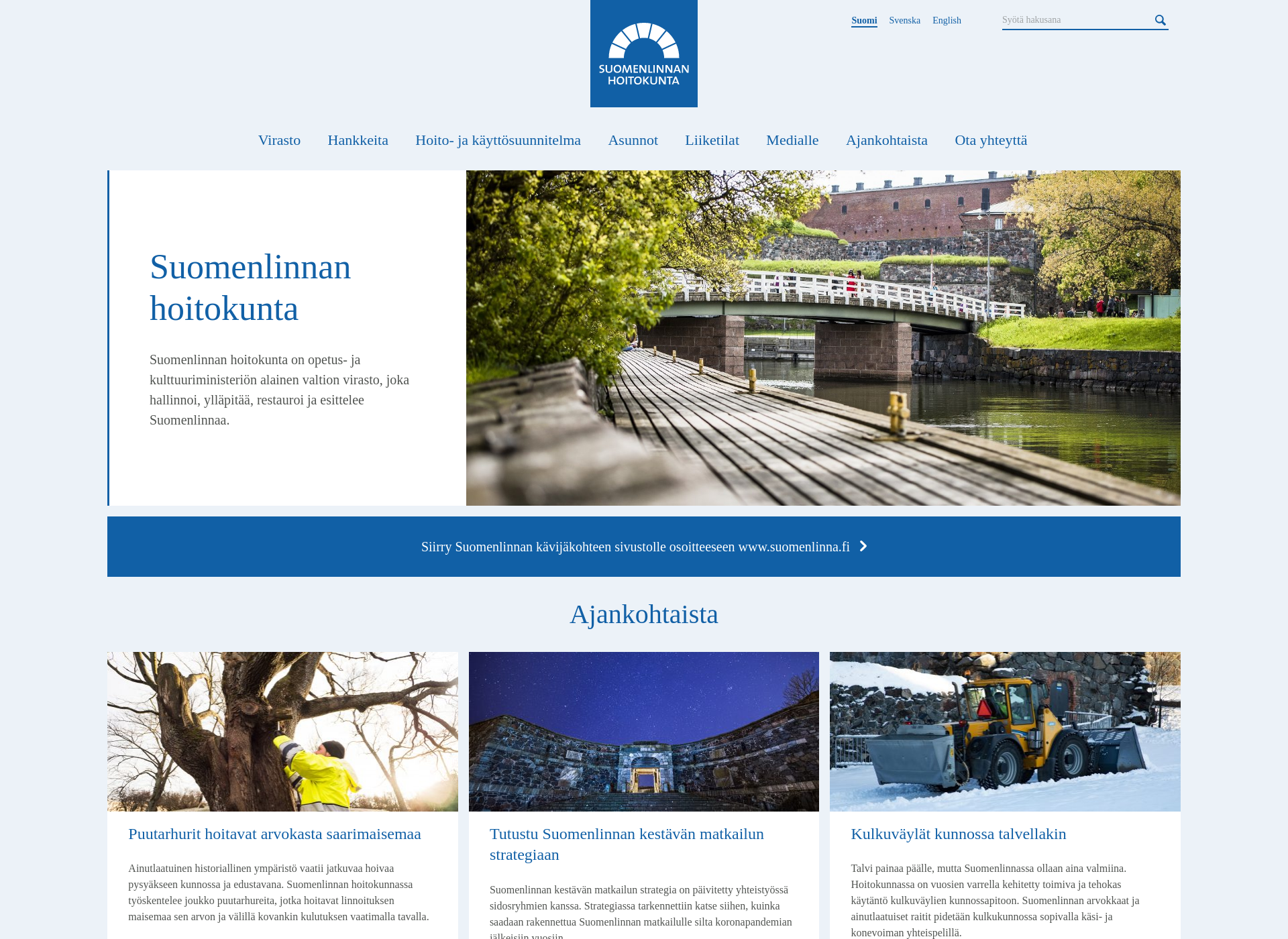 Screenshot for suomenlinnanhoitokunta.fi